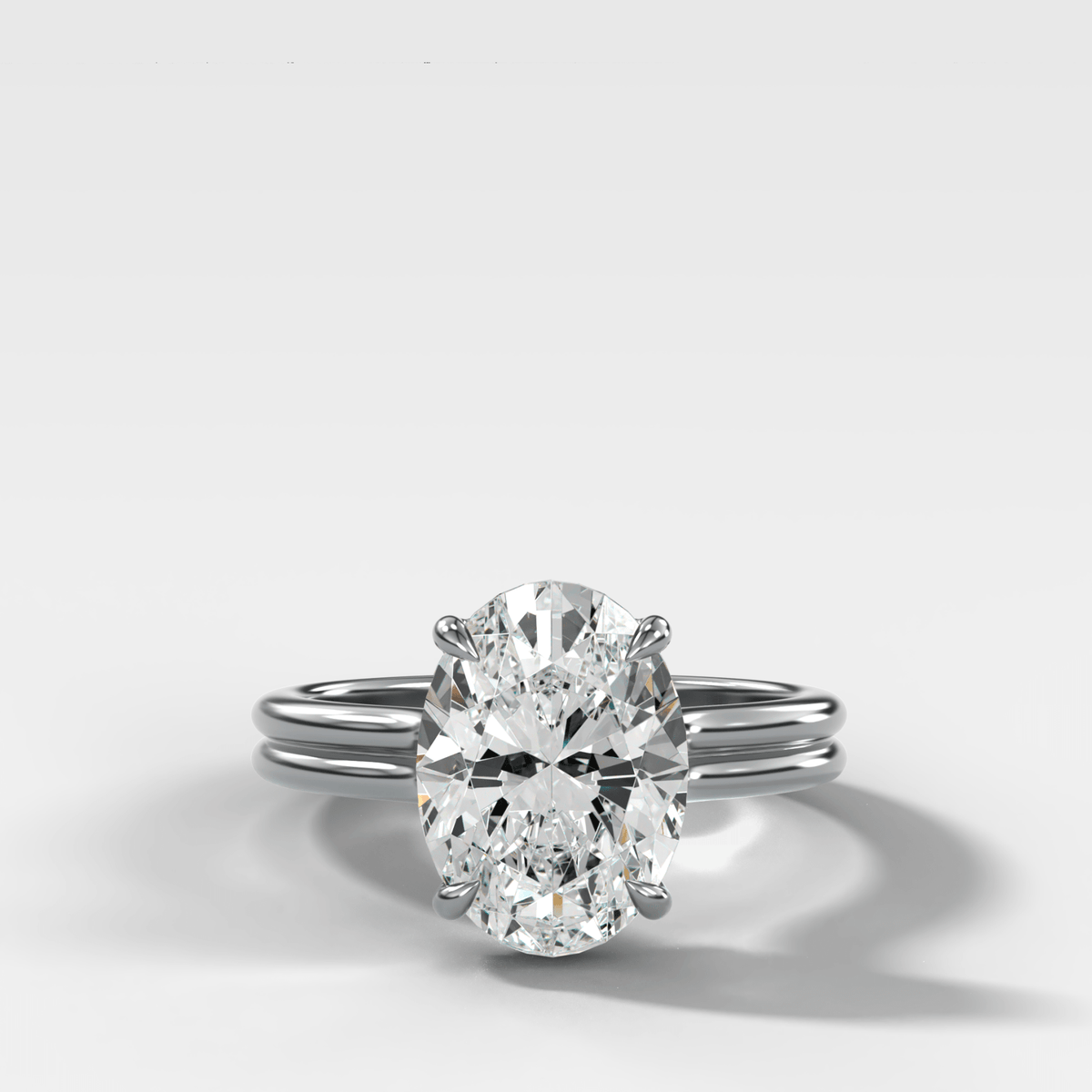 Double Row Solitaire Engagement Ring With Oval Cut Diamond - GOODSTONE
