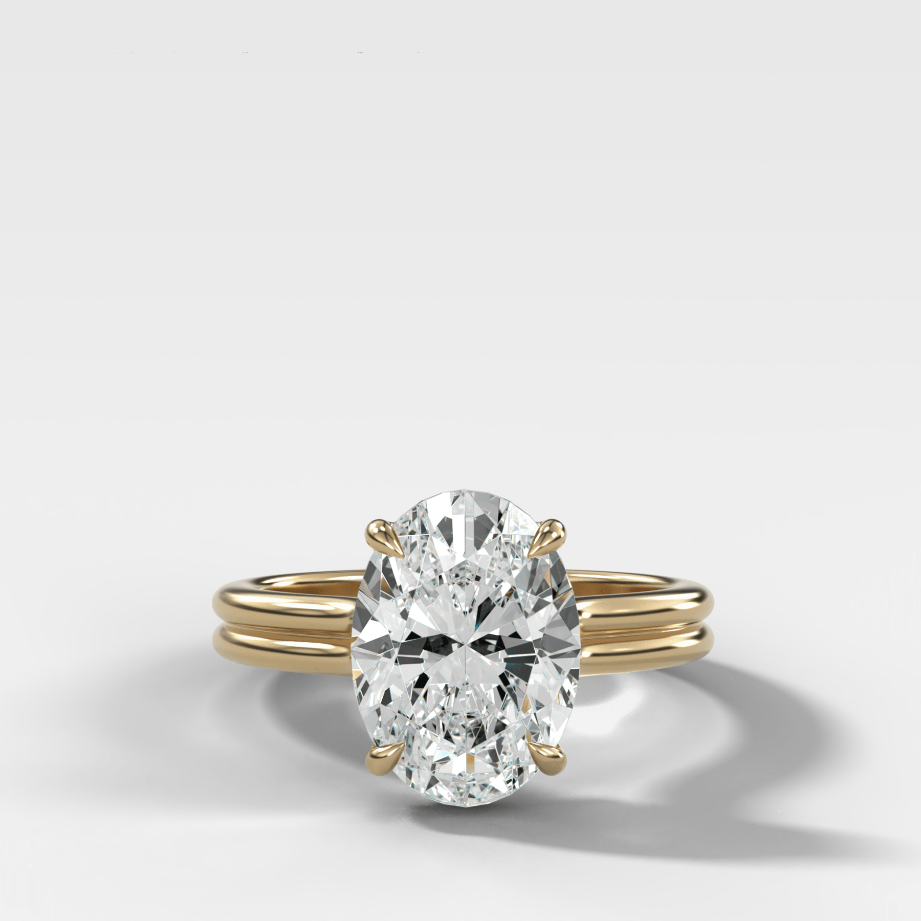 Double Row Solitaire Engagement Ring With Oval Cut Diamond - GOODSTONE