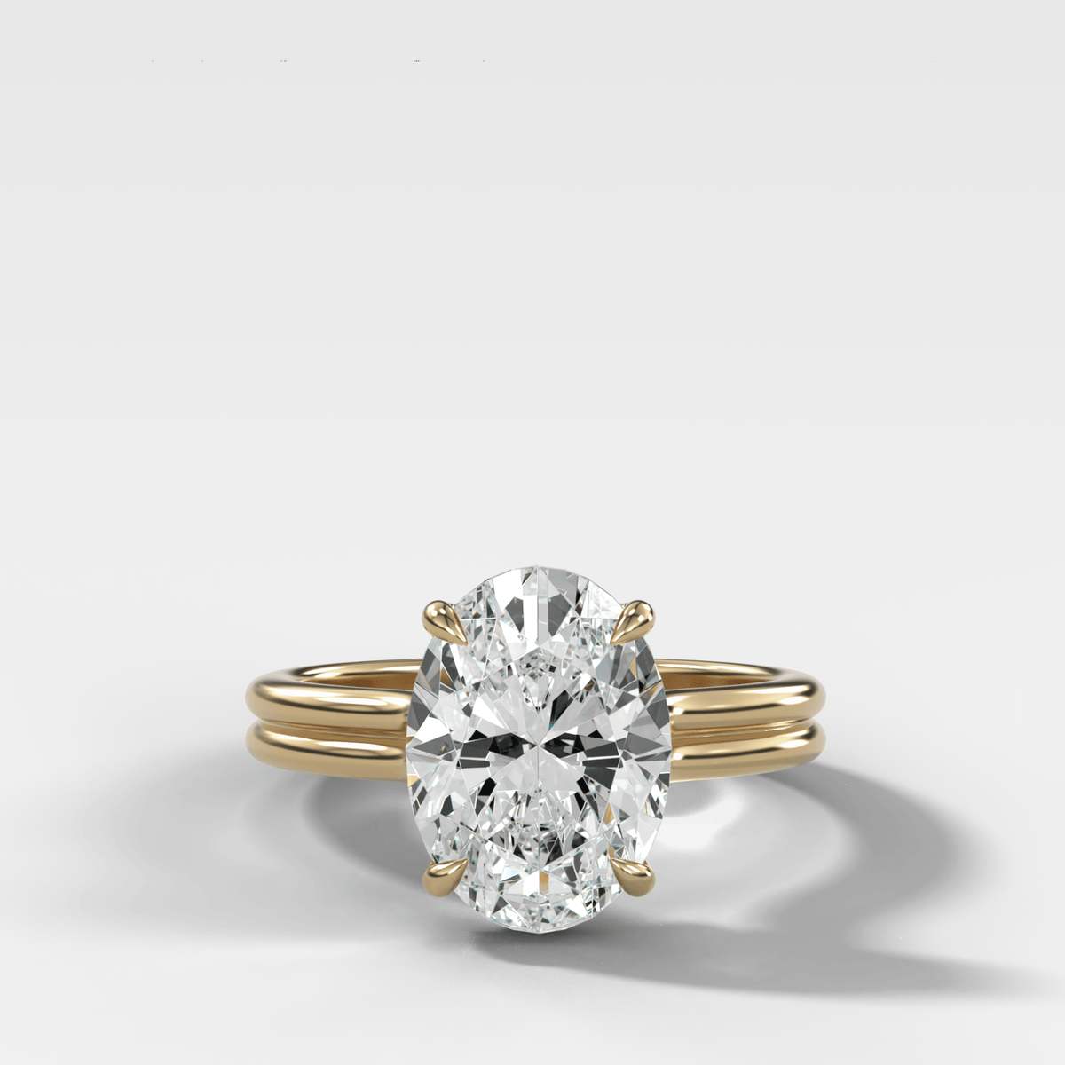 Double Row Solitaire Engagement Ring With Oval Cut Diamond - GOODSTONE