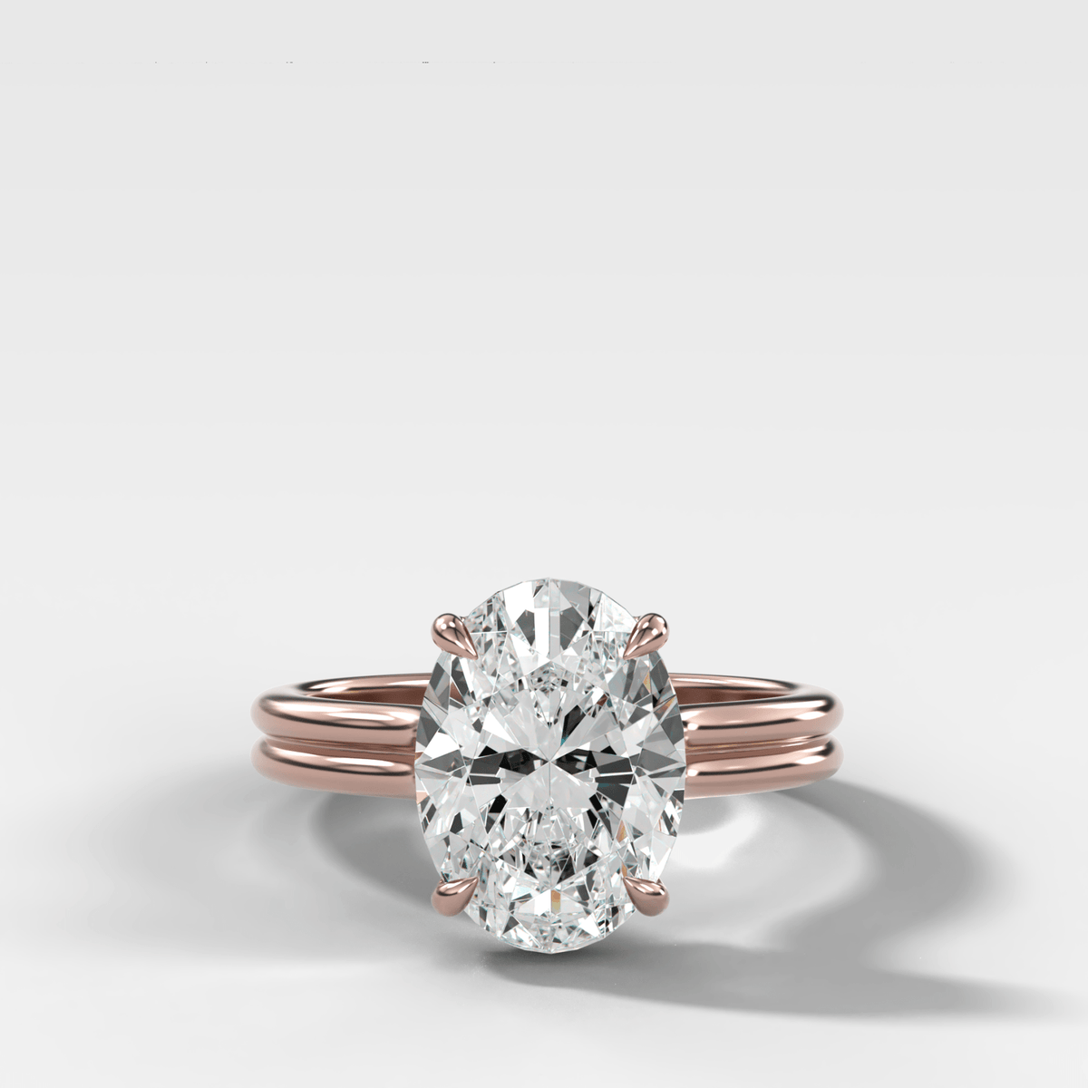 Double Row Solitaire Engagement Ring With Oval Cut Diamond - GOODSTONE