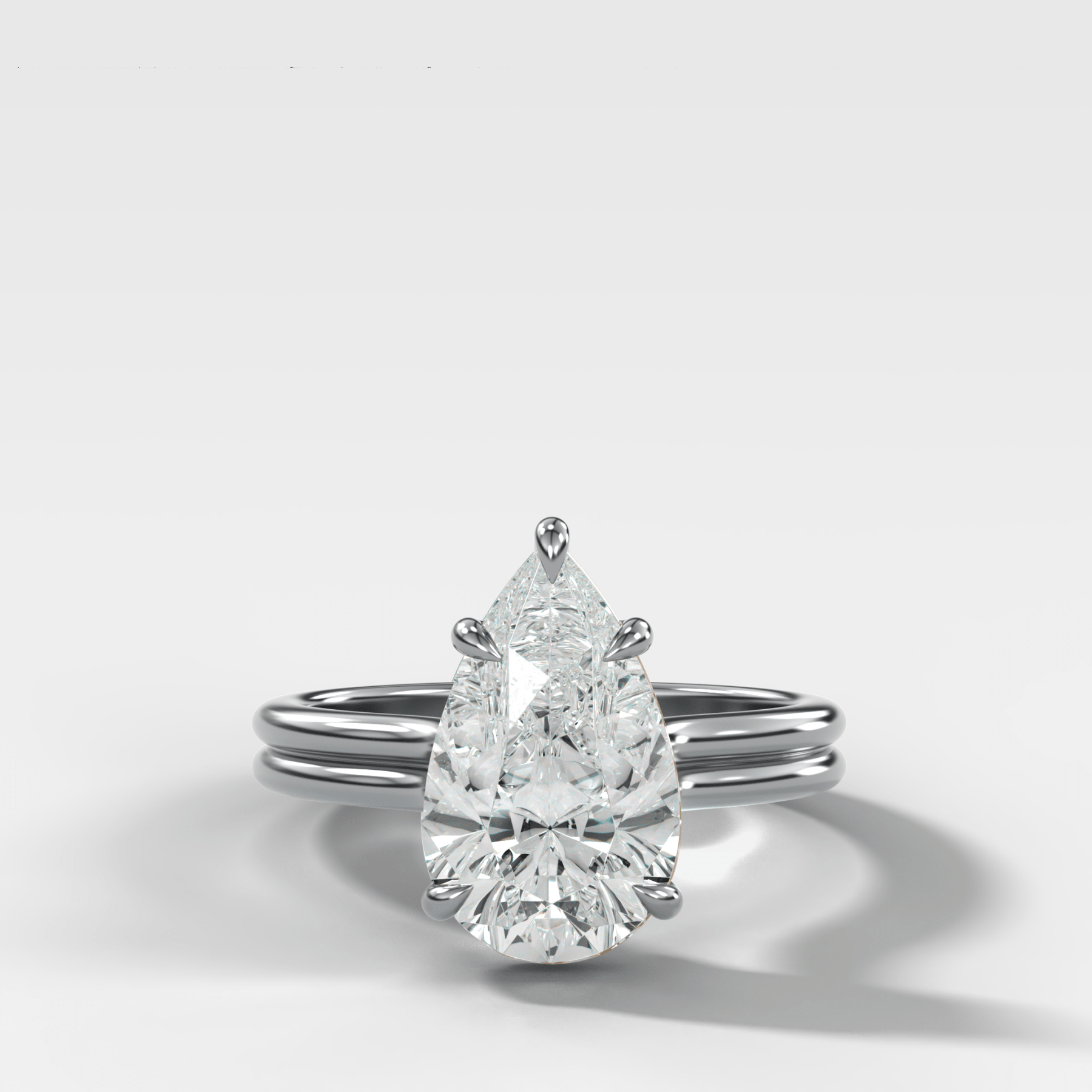 Double Row Solitaire Engagement Ring With Pear Cut Diamond - GOODSTONE