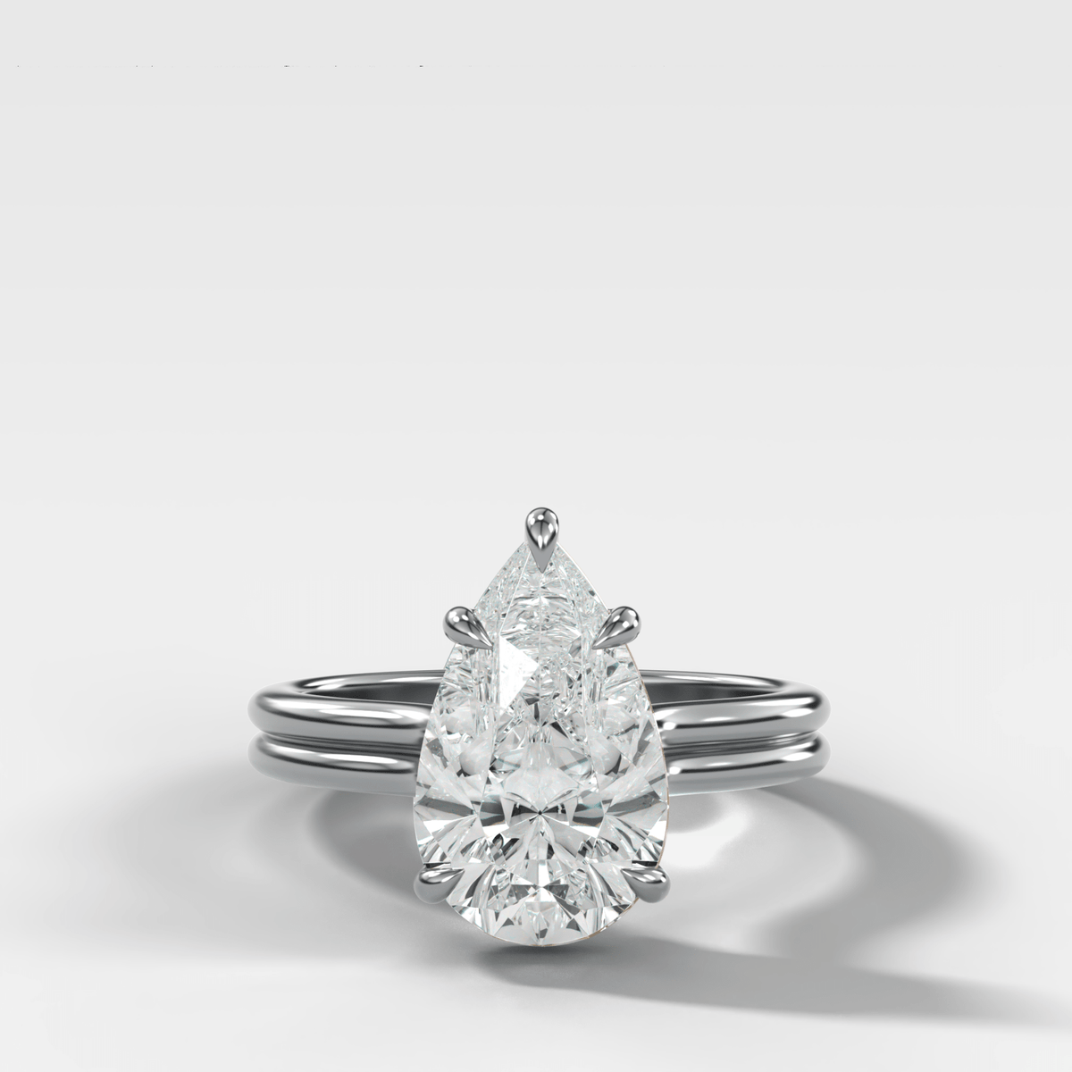 Double Row Solitaire Engagement Ring With Pear Cut Diamond - GOODSTONE