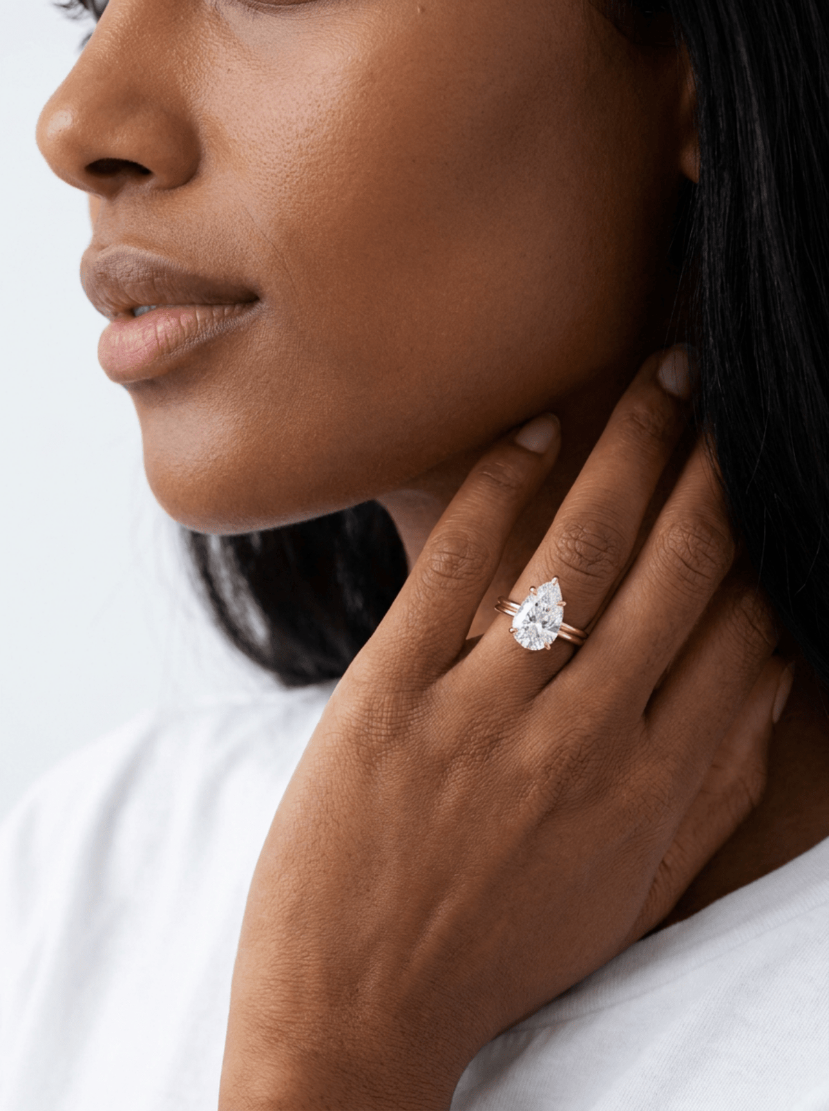 Double Row Solitaire Engagement Ring With Pear Cut Diamond - GOODSTONE