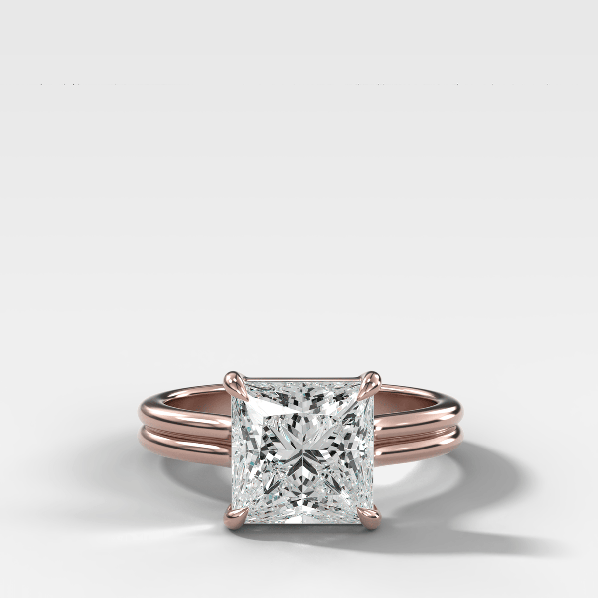 Double Row Solitaire Engagement Ring With Princess Cut Diamond - GOODSTONE