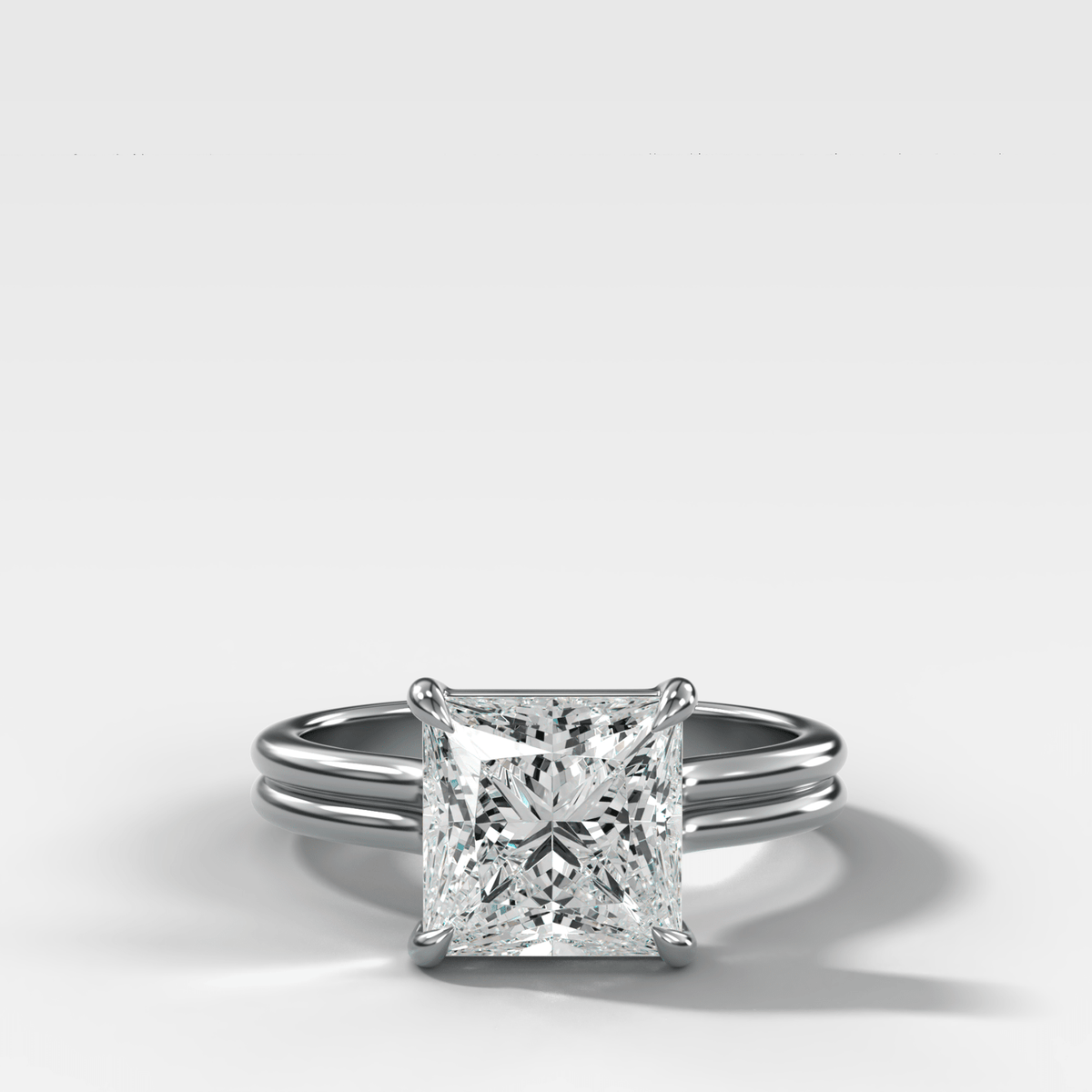 Double Row Solitaire Engagement Ring With Princess Cut Diamond - GOODSTONE