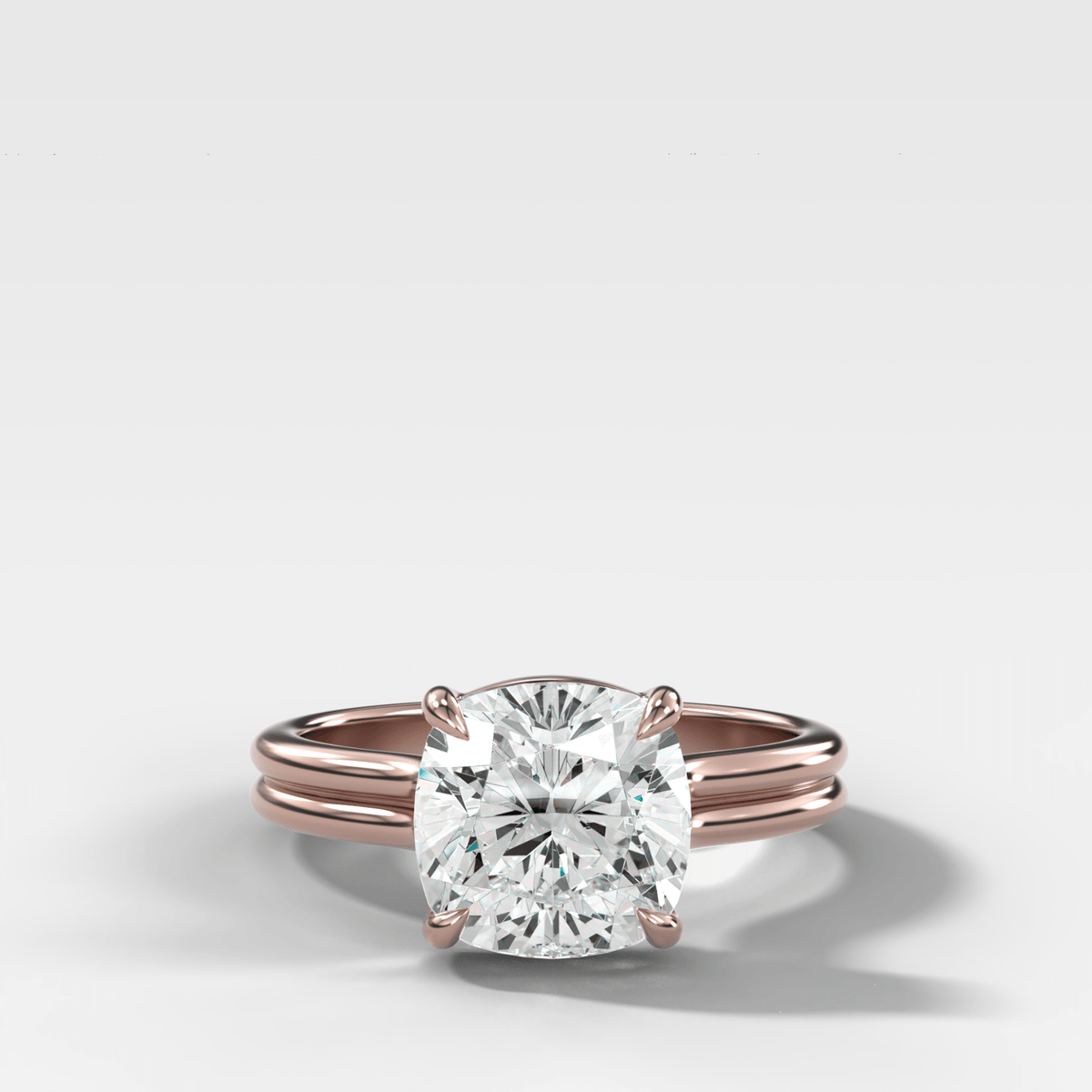Double Row Solitaire Engagement Ring With Square Cushion Cut Diamond - GOODSTONE