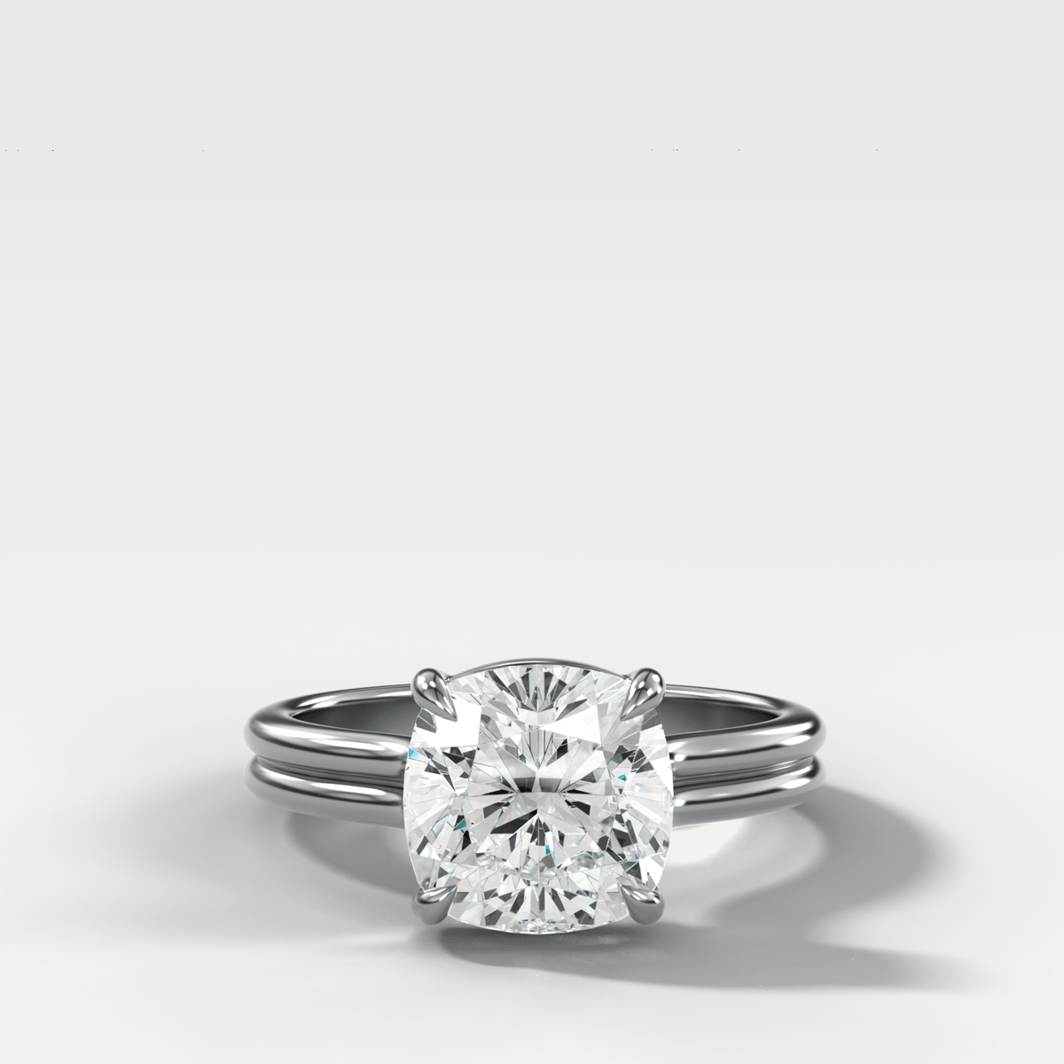 Double Row Solitaire Engagement Ring With Square Cushion Cut Diamond - GOODSTONE