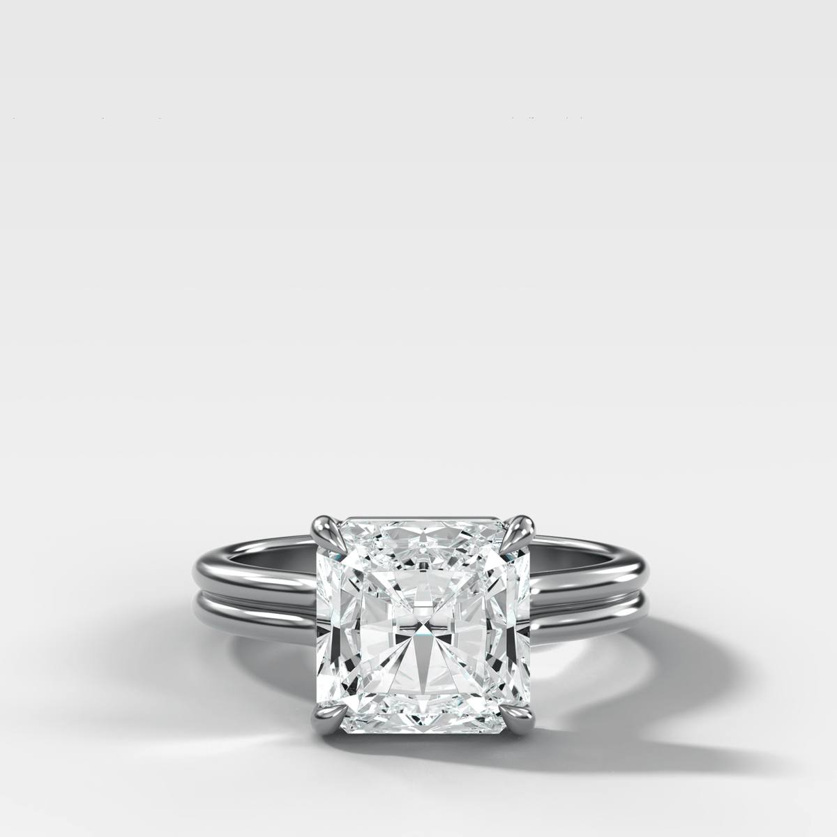 Double Row Solitaire Engagement Ring With Square Radiant Cut Diamond - GOODSTONE