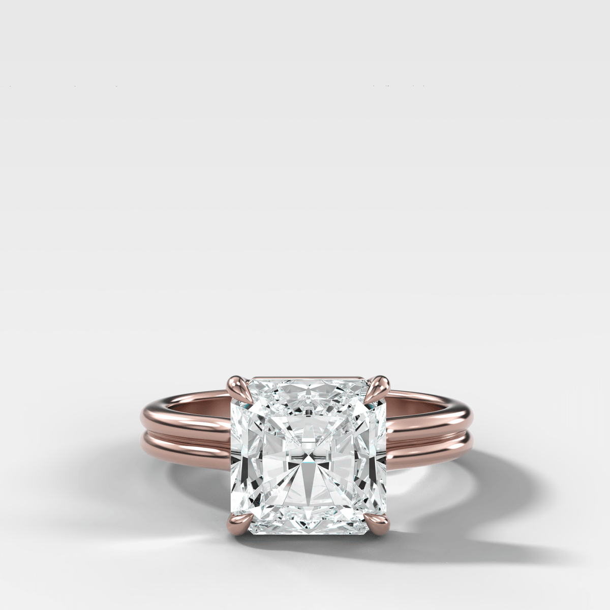 Double Row Solitaire Engagement Ring With Square Radiant Cut Diamond - GOODSTONE