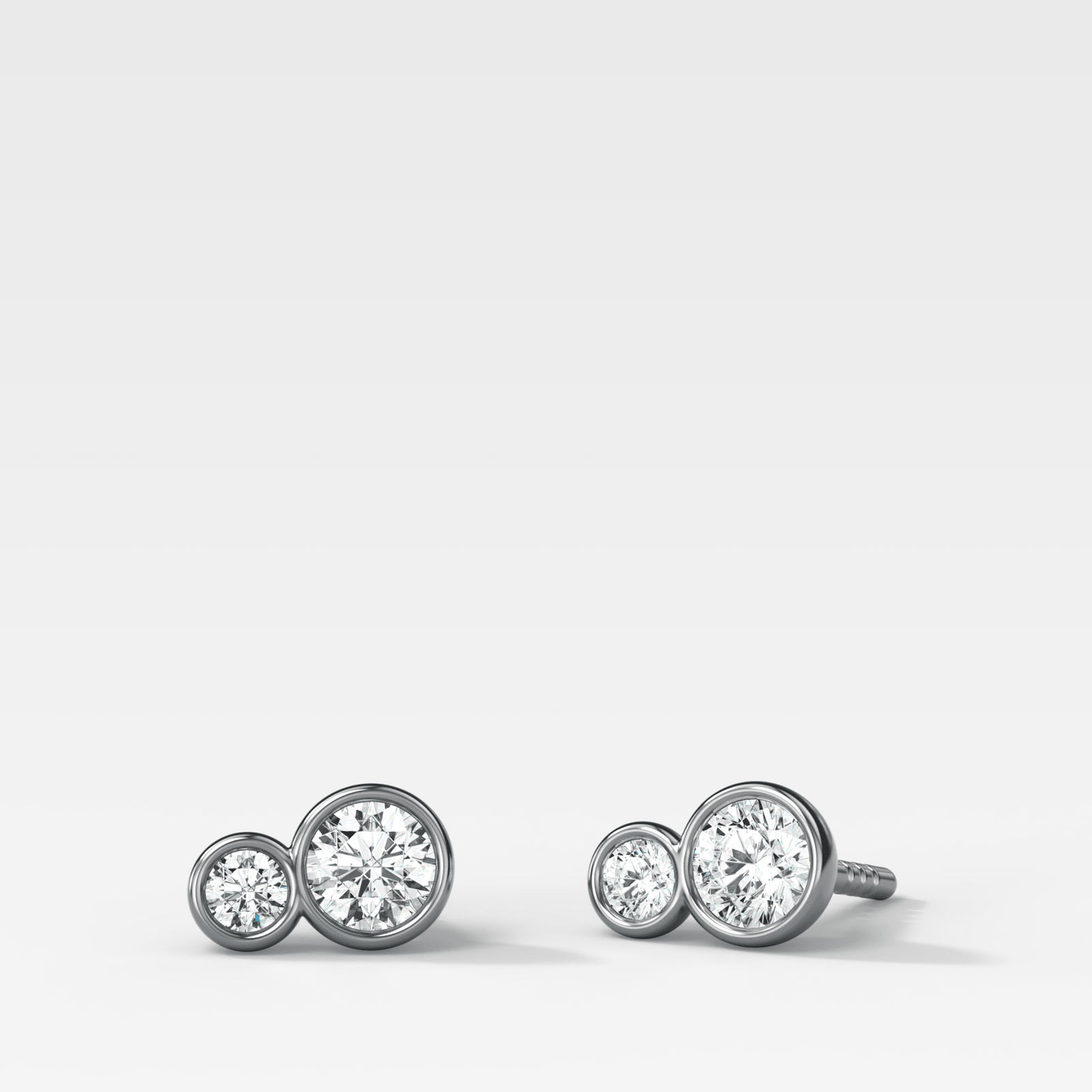Dual Bezel Set Round Diamond Stud Earrings - GOODSTONE