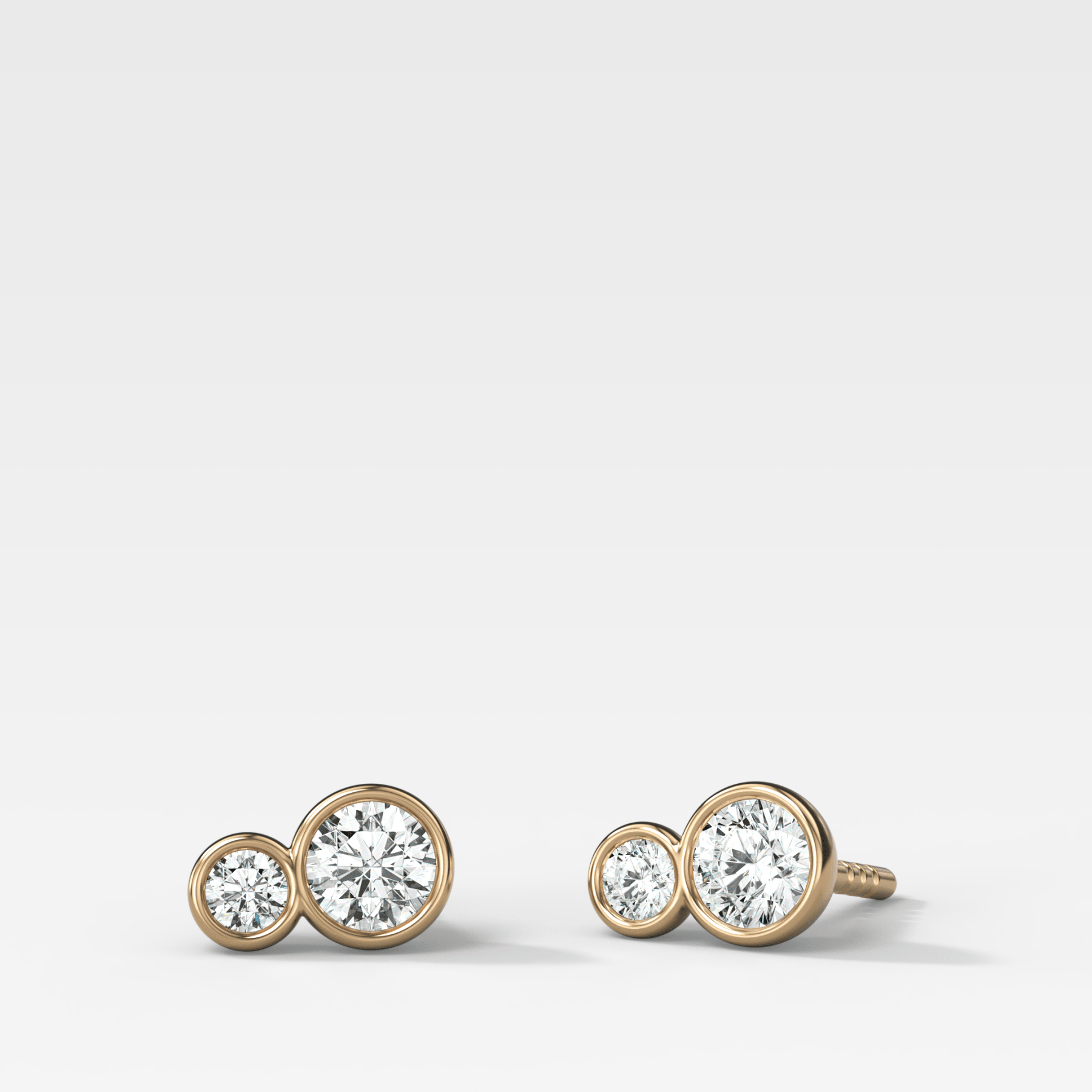 Dual Bezel Set Round Diamond Stud Earrings - GOODSTONE