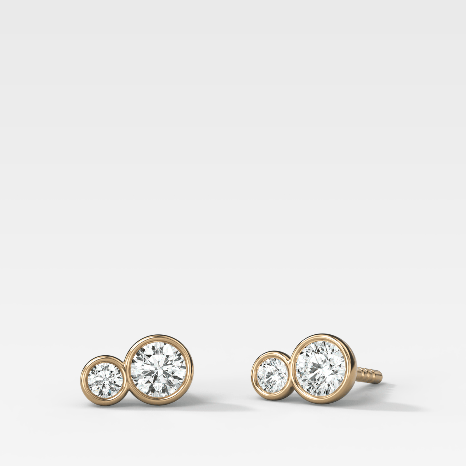 Dual Bezel Set Round Diamond Stud Earrings - GOODSTONE