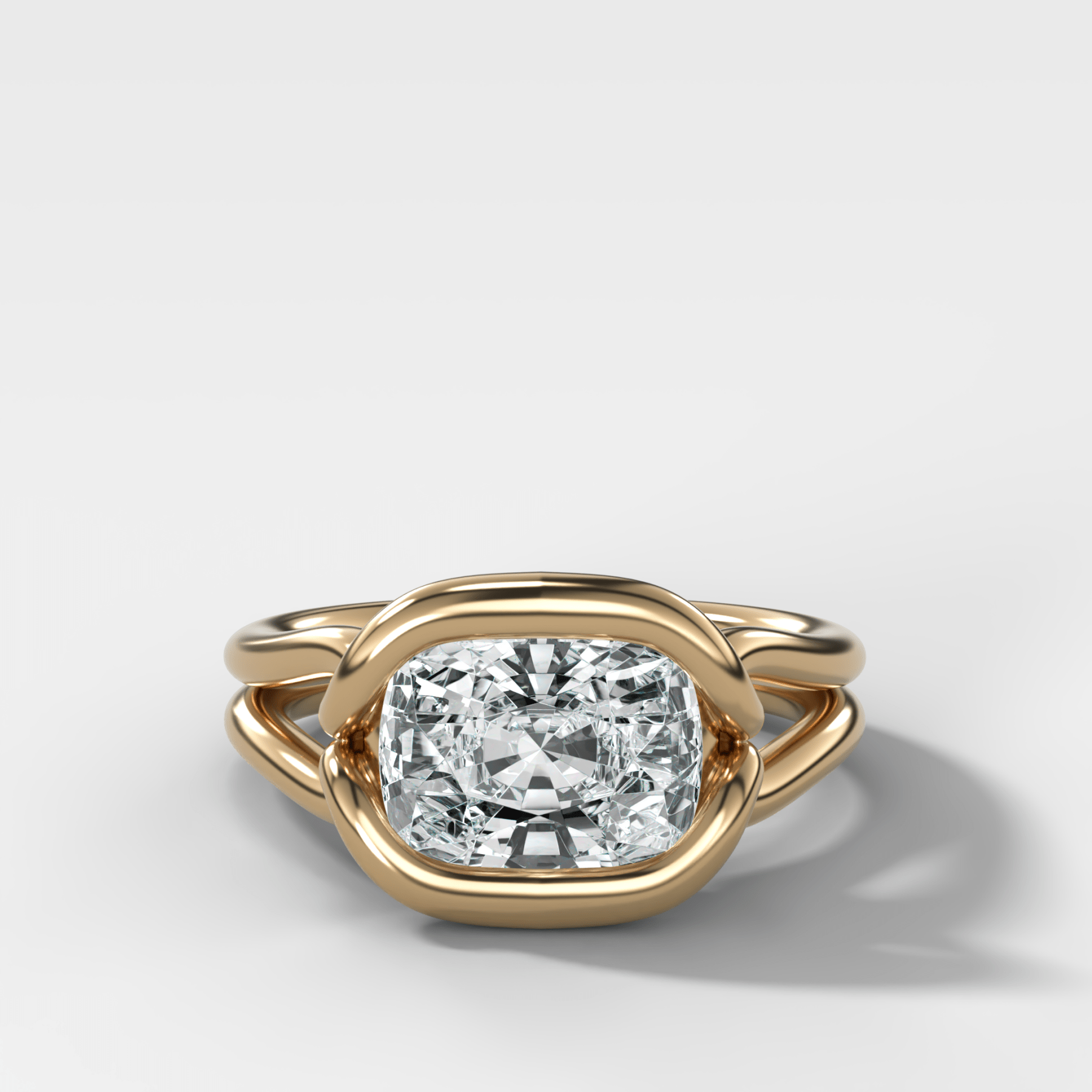 Dual Lasso Engagement Ring with East West Cushion Cut Diamond - GOODSTONE