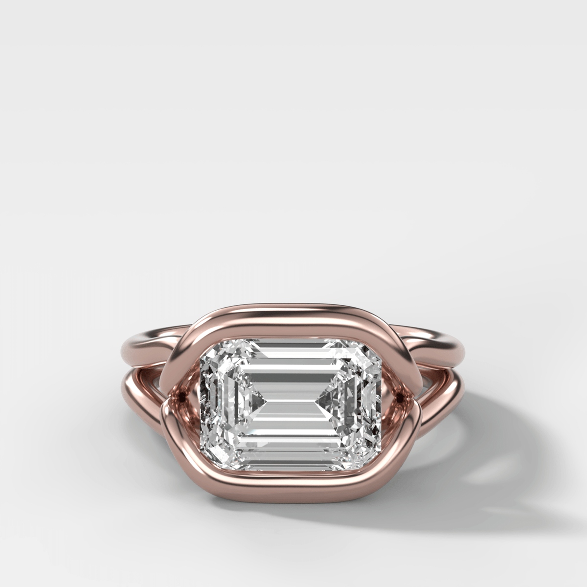 Dual Lasso Engagement Ring with East West Emerald Cut Diamond - GOODSTONE