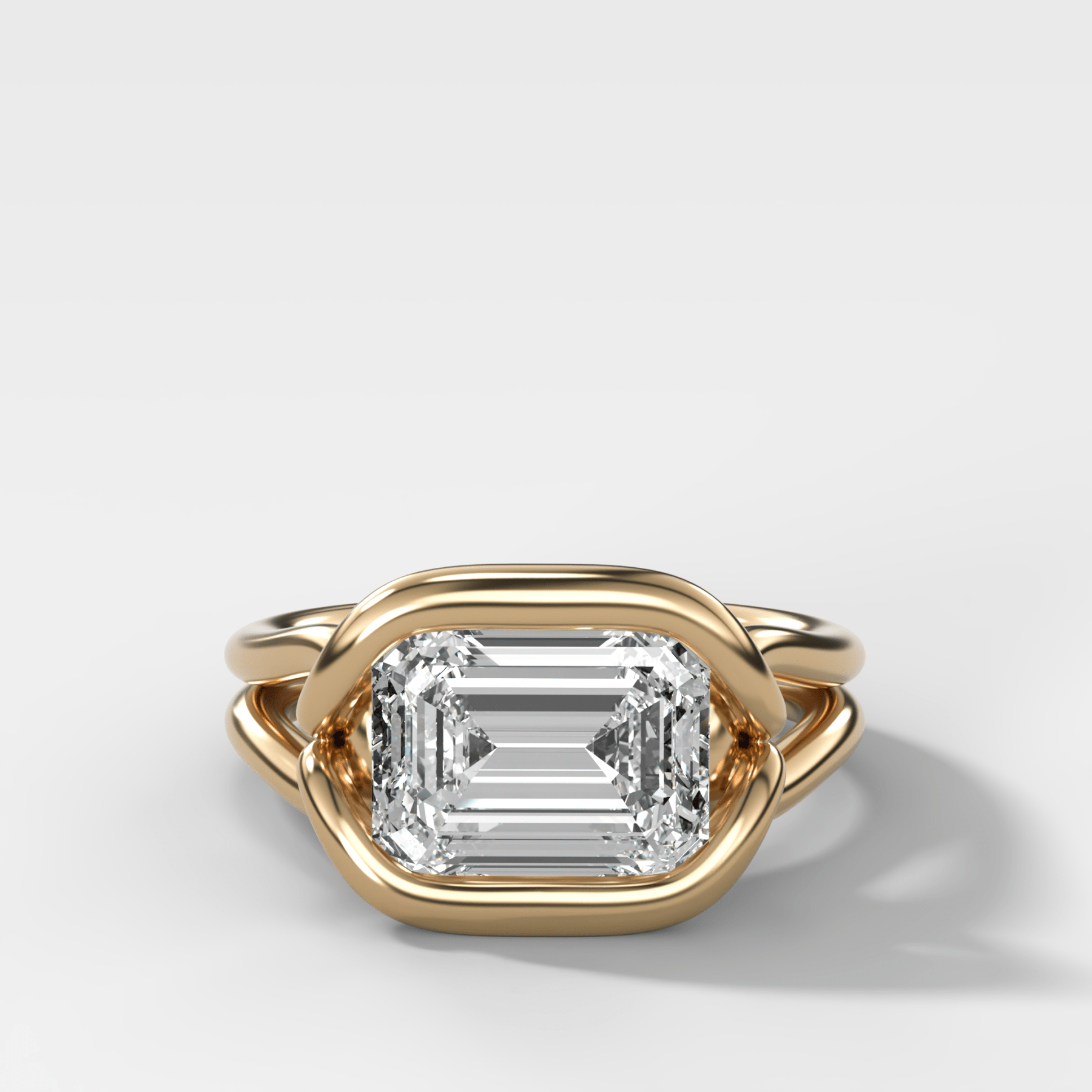 Dual Lasso Engagement Ring with East West Emerald Cut Diamond - GOODSTONE