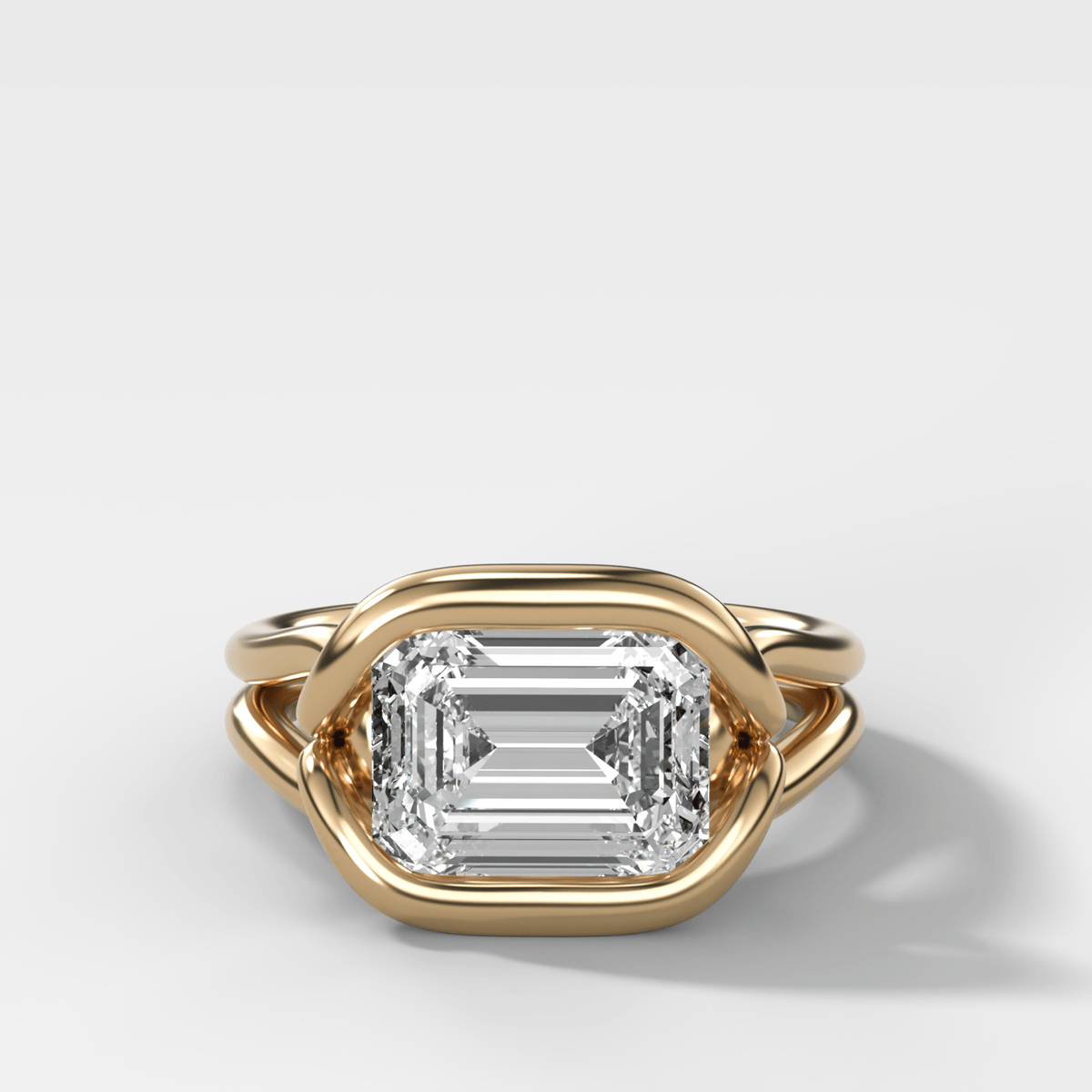 Dual Lasso Engagement Ring with East West Emerald Cut Diamond - GOODSTONE