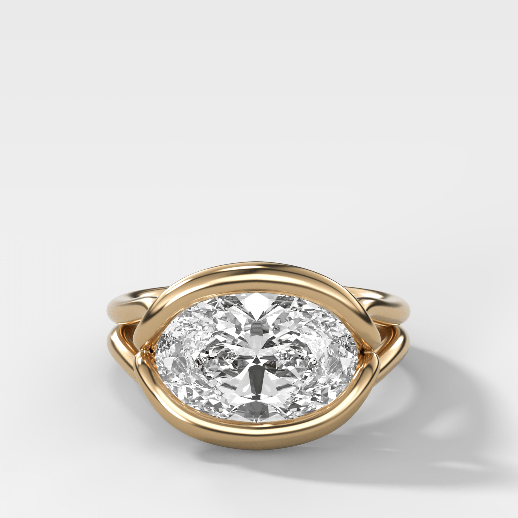 Dual Lasso Engagement Ring with East West Oval Cut Diamond - GOODSTONE