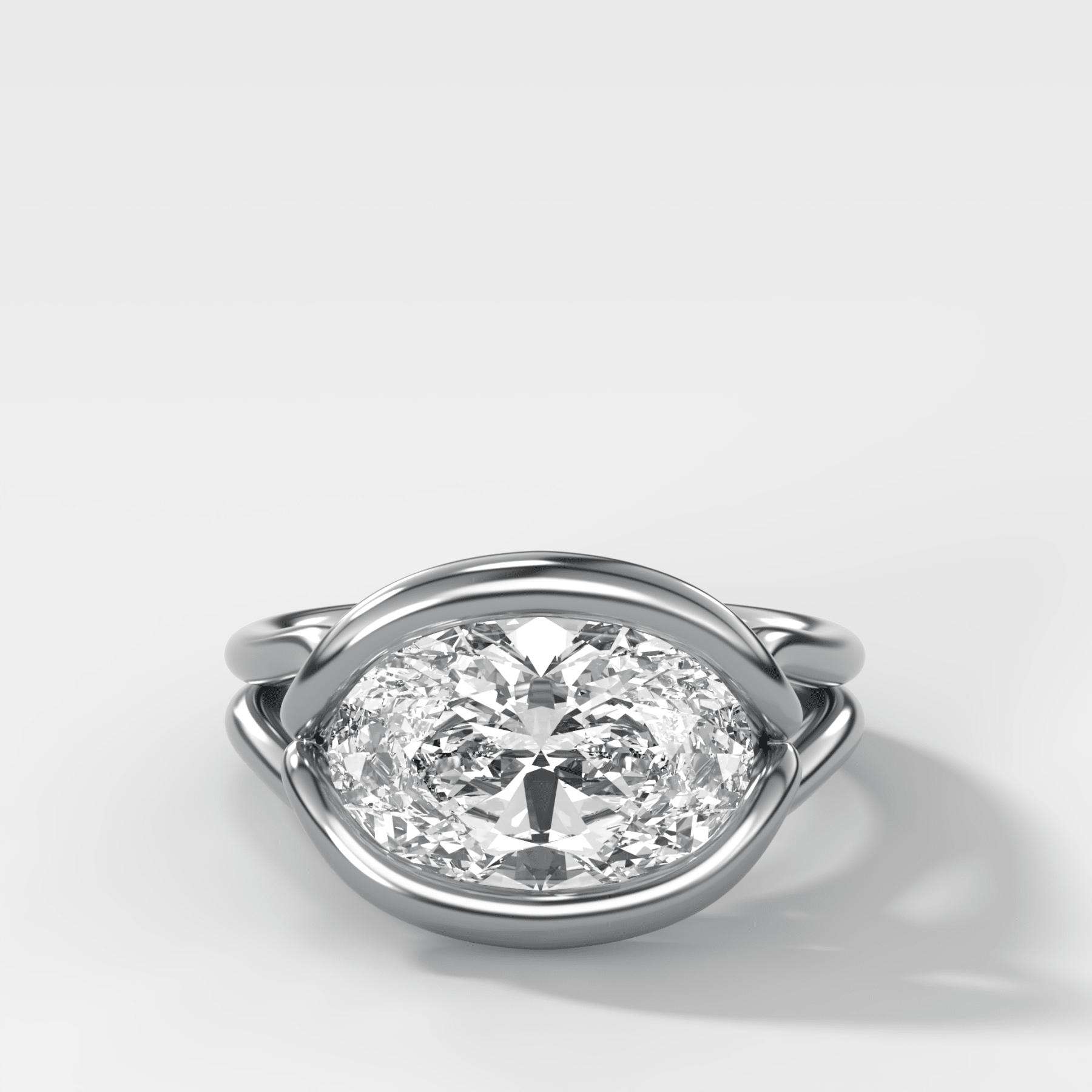 Dual Lasso Engagement Ring with East West Oval Cut Diamond - GOODSTONE