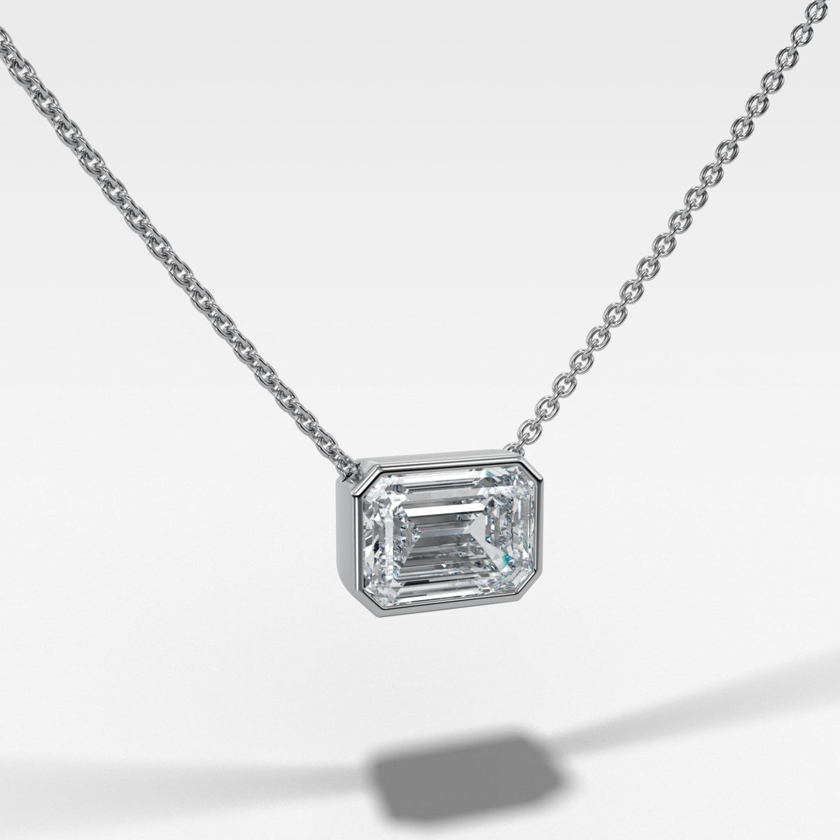 East West Bezel Pendant Necklace with Emerald Cut Diamond - GOODSTONE