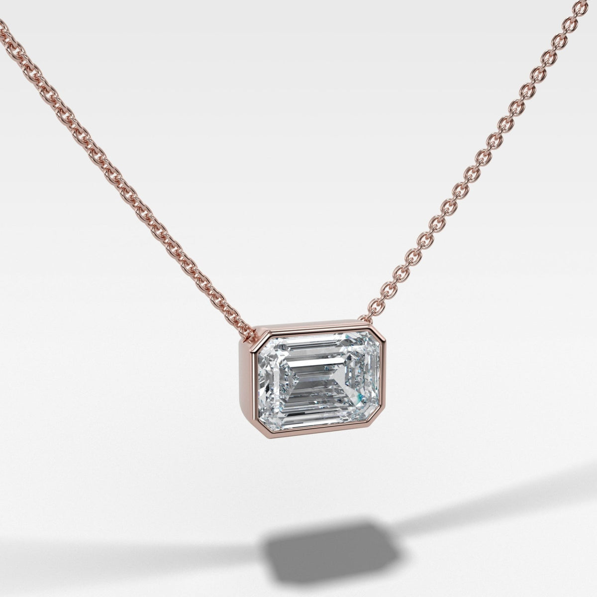 East West Bezel Pendant Necklace with Emerald Cut Diamond - GOODSTONE
