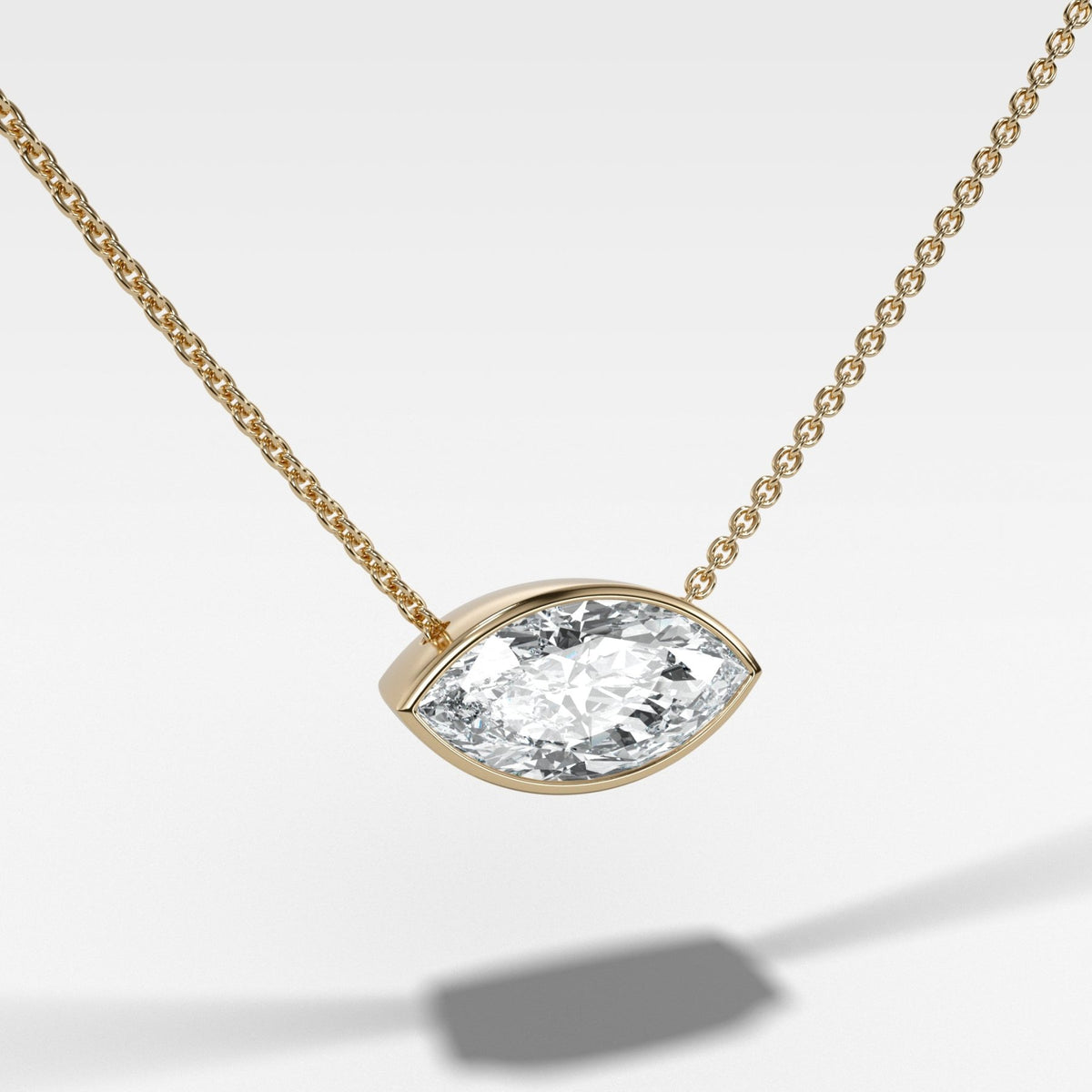 East West Bezel Pendant Necklace with Marquise Cut Diamond - GOODSTONE