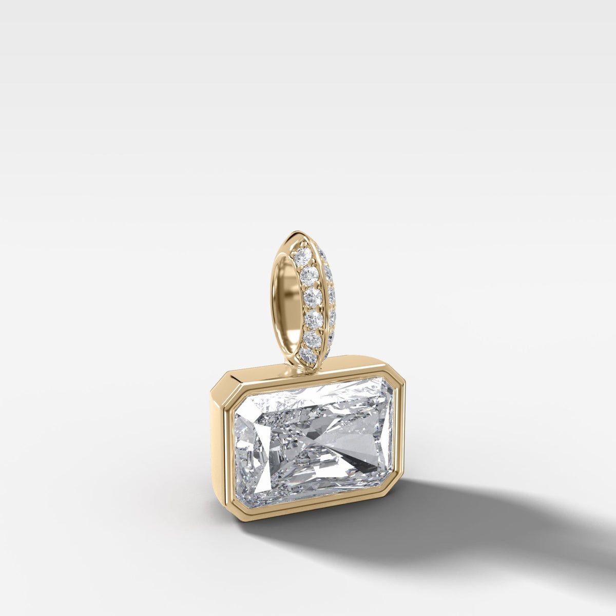 East West Bezel Set Elongated Radiant Attachable Diamond Pendant with Pavé Knife Edge Bail - GOODSTONE