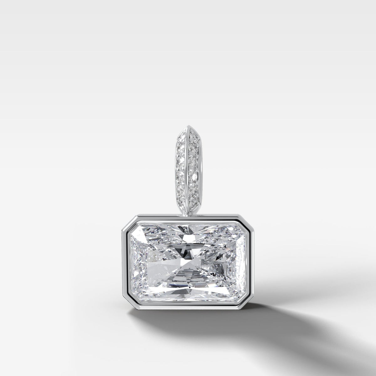 East West Bezel Set Elongated Radiant Attachable Diamond Pendant with Pavé Knife Edge Bail - GOODSTONE