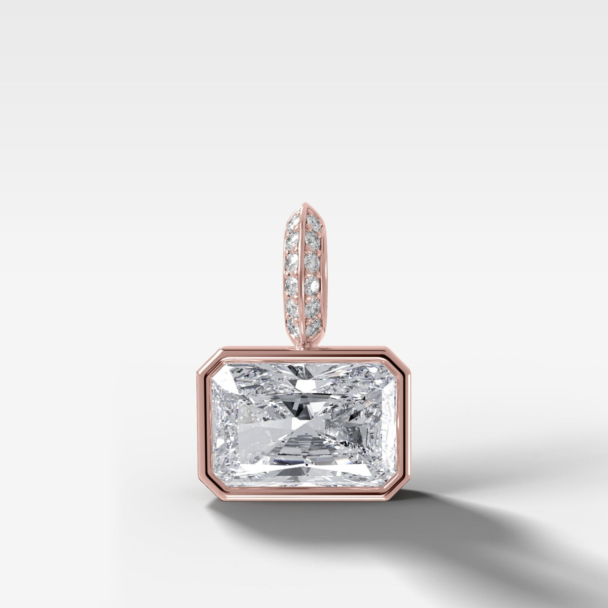 East West Bezel Set Elongated Radiant Attachable Diamond Pendant with Pavé Knife Edge Bail - GOODSTONE