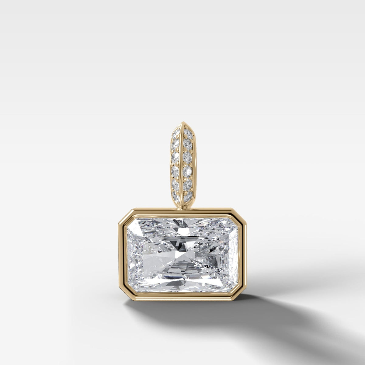 East West Bezel Set Elongated Radiant Attachable Diamond Pendant with Pavé Knife Edge Bail - GOODSTONE