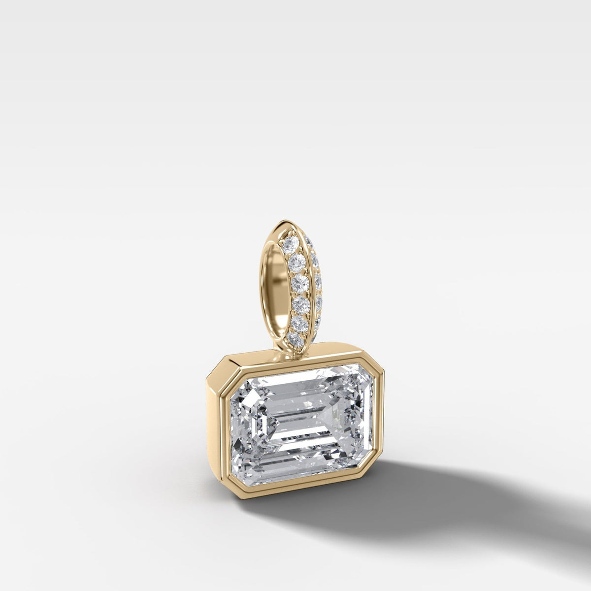 East West Bezel Set Emerald Attachable Diamond Pendant with Pavé Knife Edge Bail - GOODSTONE