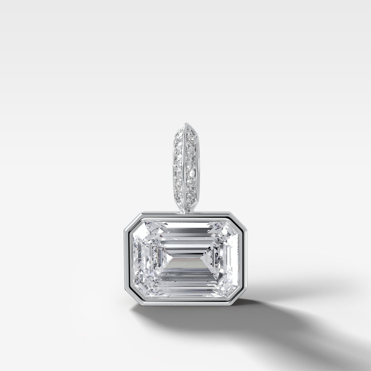 East West Bezel Set Emerald Attachable Diamond Pendant with Pavé Knife Edge Bail - GOODSTONE