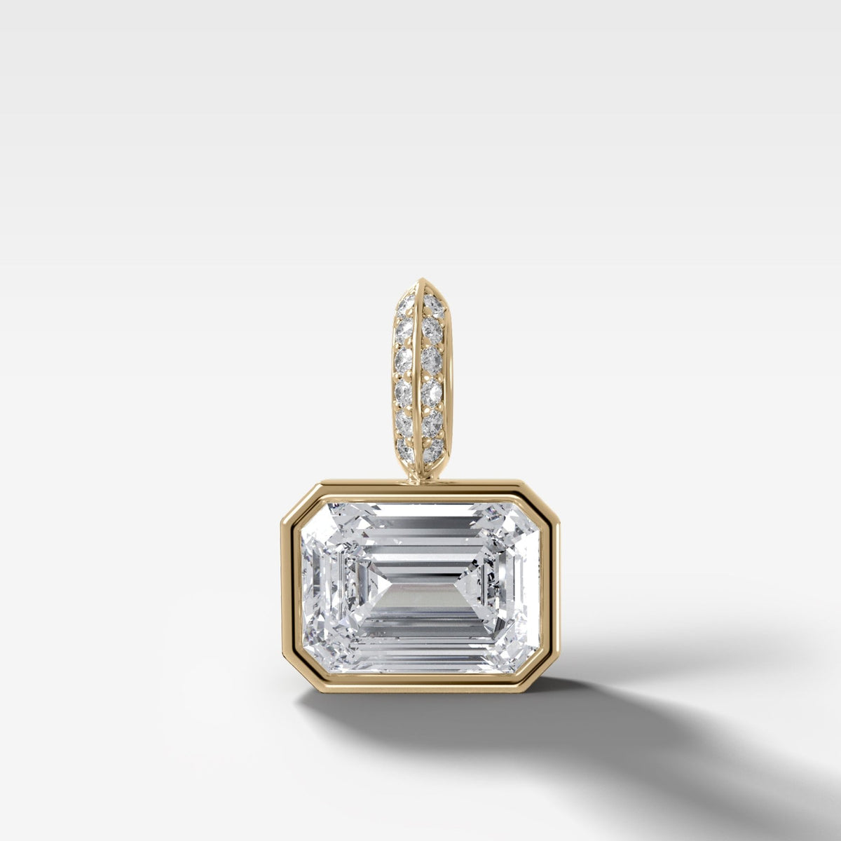 East West Bezel Set Emerald Attachable Diamond Pendant with Pavé Knife Edge Bail - GOODSTONE