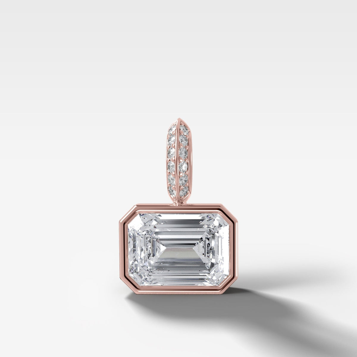 East West Bezel Set Emerald Attachable Diamond Pendant with Pavé Knife Edge Bail - GOODSTONE