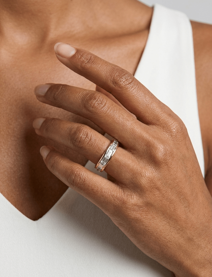 East West Channel Set Baguette Wedding Band - GOODSTONE