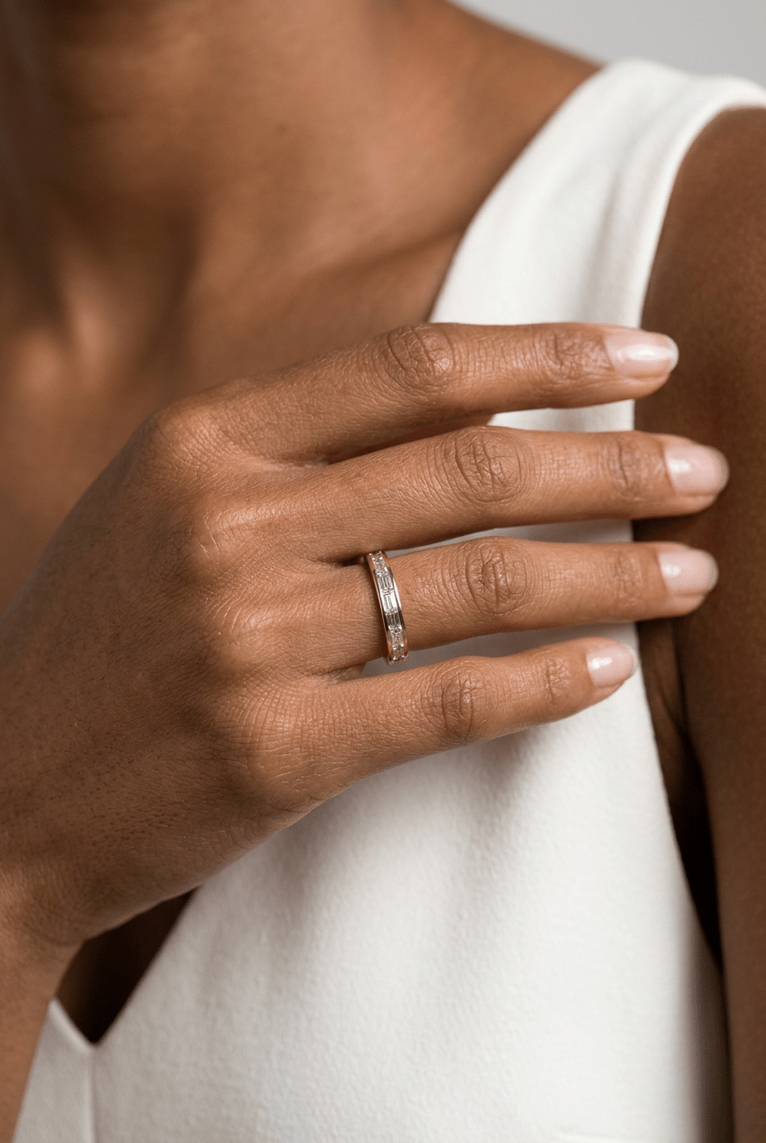 East West Channel Set Baguette Wedding Band - GOODSTONE