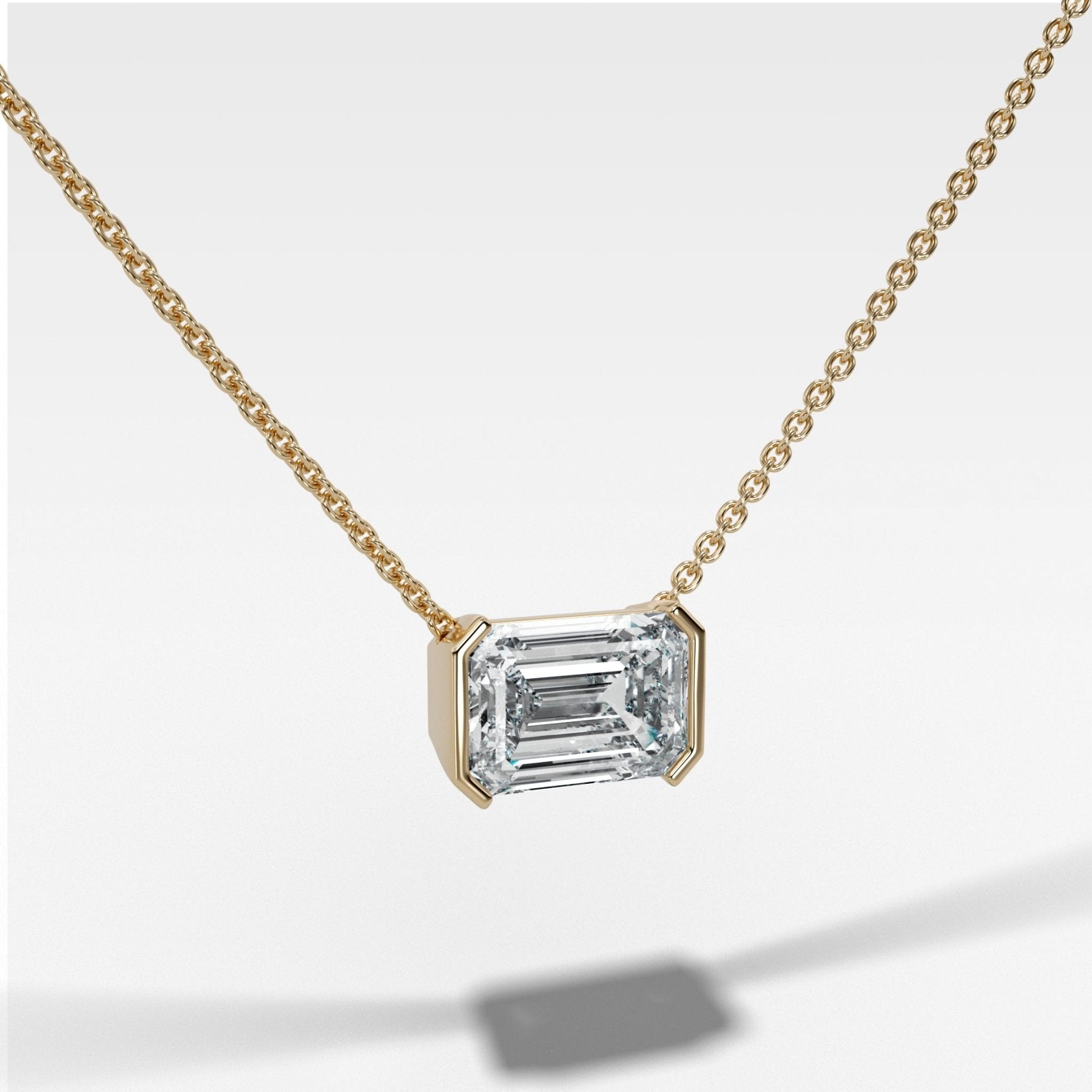 East West Half Bezel Pendant Necklace with Emerald Cut Diamond - GOODSTONE