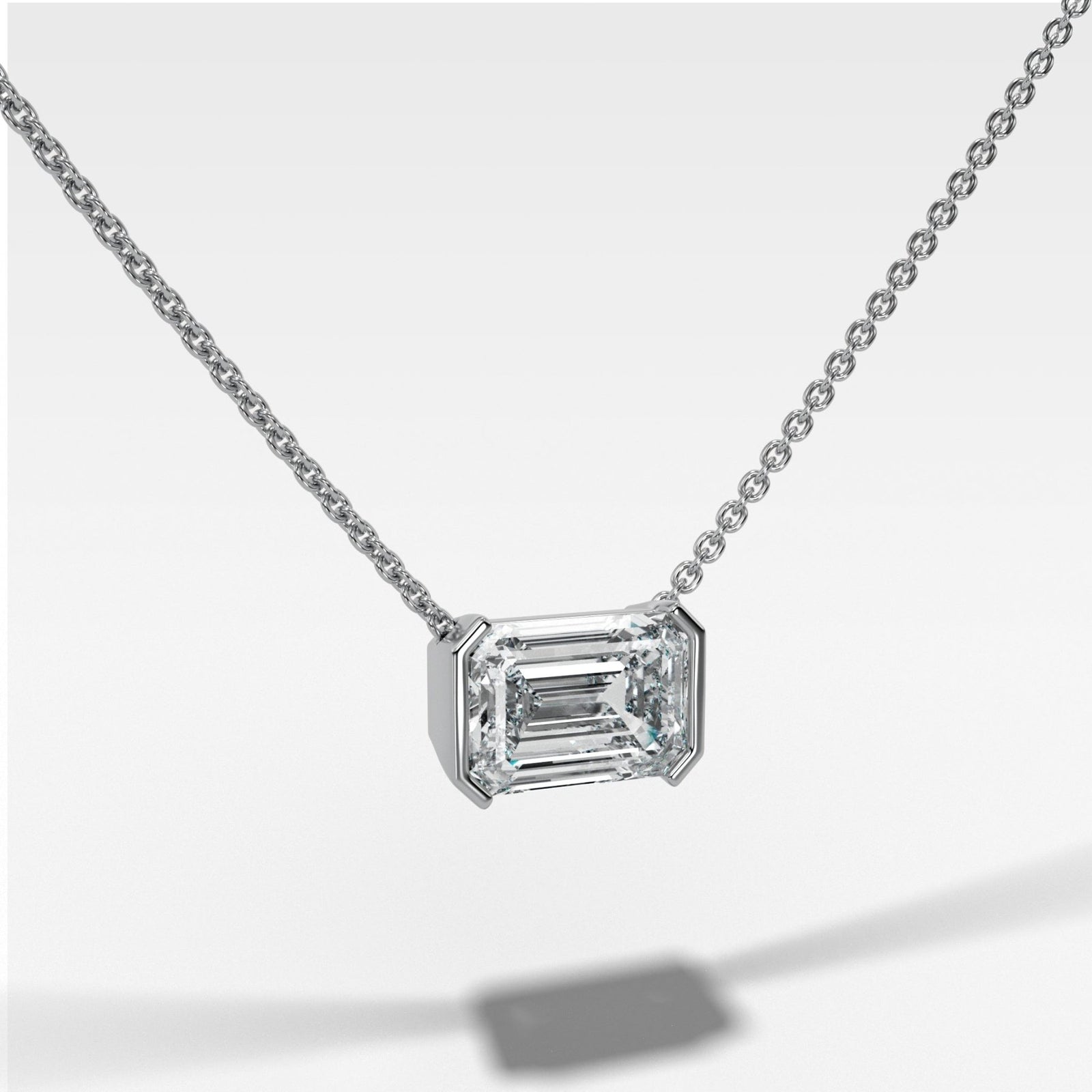East West Half Bezel Pendant Necklace with Emerald Cut Diamond - GOODSTONE