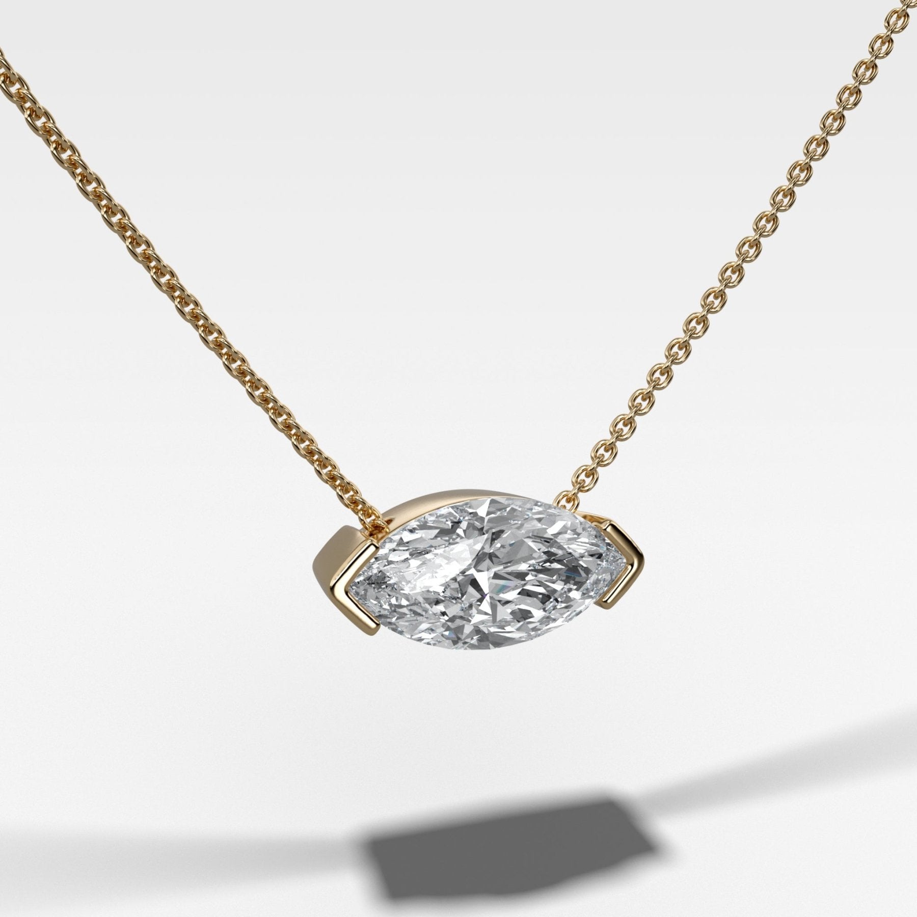 East West Half Bezel Pendant Necklace with Marquise Cut Diamond - GOODSTONE