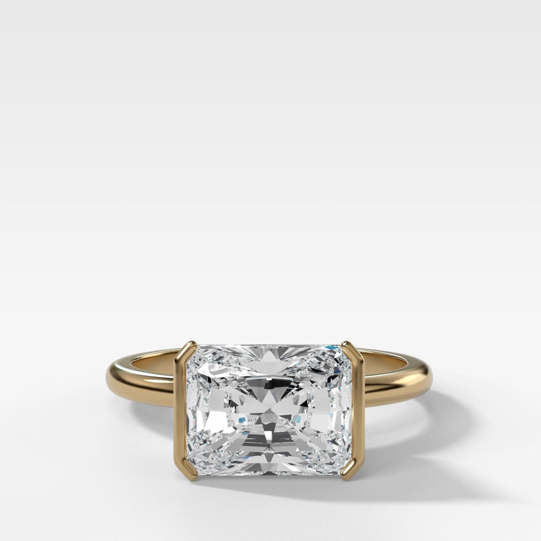 East West Half Bezel Solitaire Engagement Ring With 4.07ct Radiant Cut Lab Grown Diamond - GOODSTONE