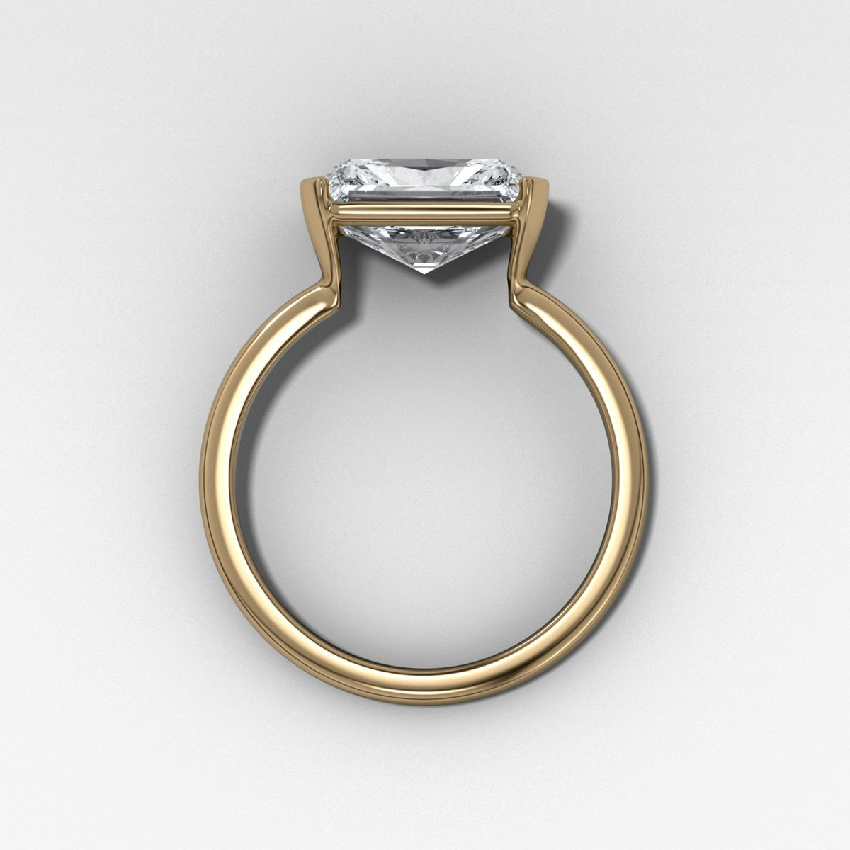 East West Half Bezel Solitaire Engagement Ring With 4.07ct Radiant Cut Lab Grown Diamond - GOODSTONE