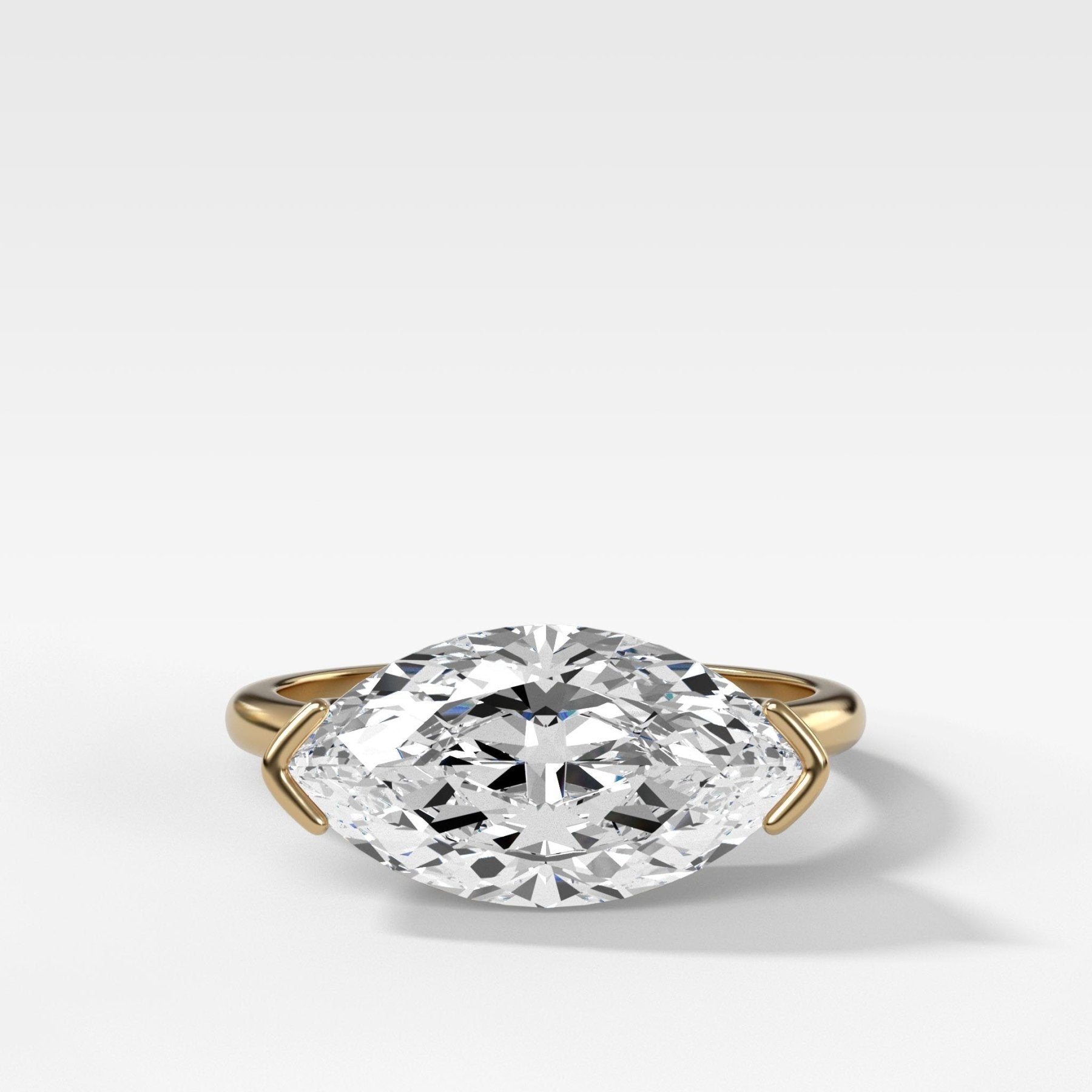 East West Half Bezel Solitaire Engagement Ring with Lab Grown 2.95ct Marquise Cut Diamond - GOODSTONE
