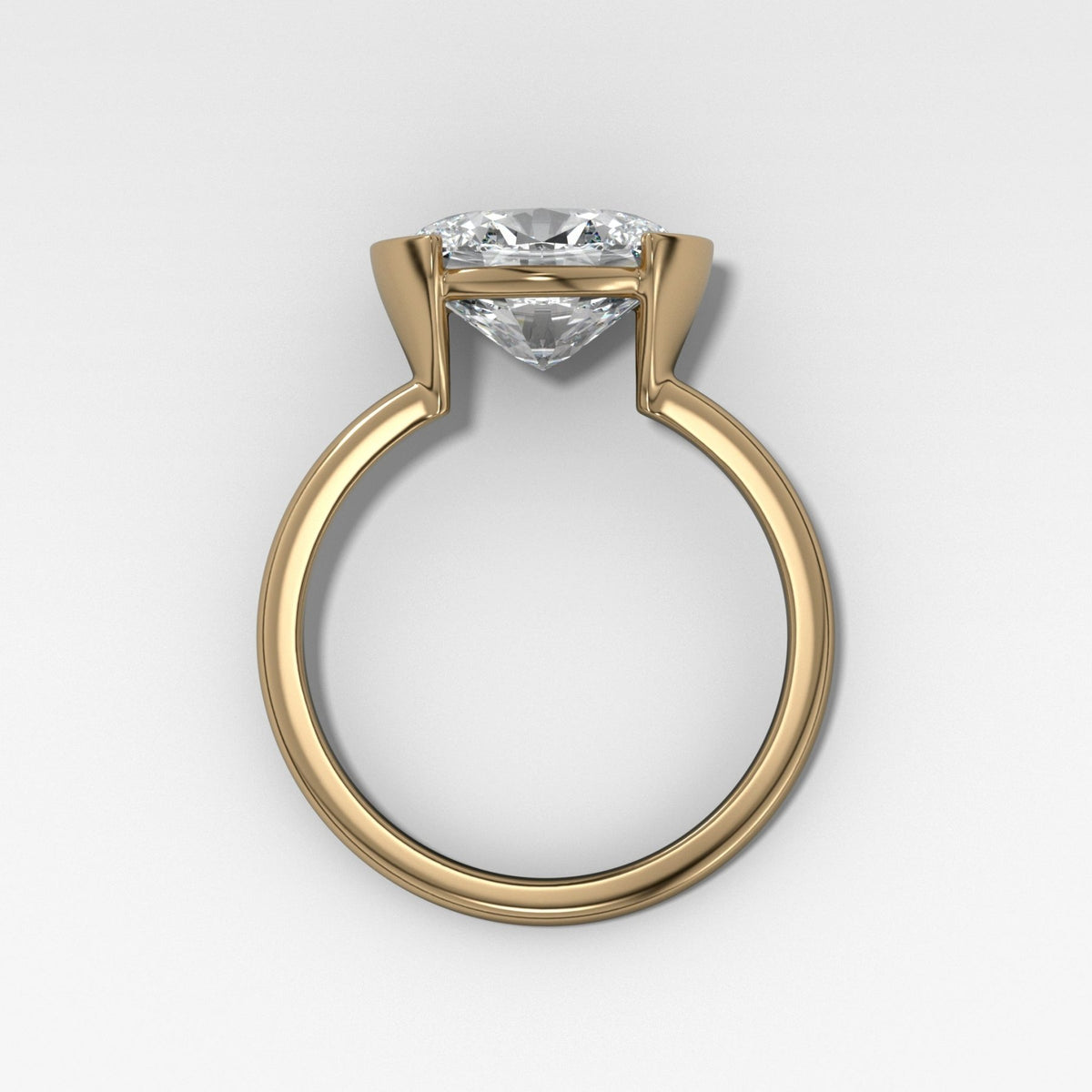 East West Half Bezel Solitaire Engagement Ring With Oval Cut Diamond - GOODSTONE