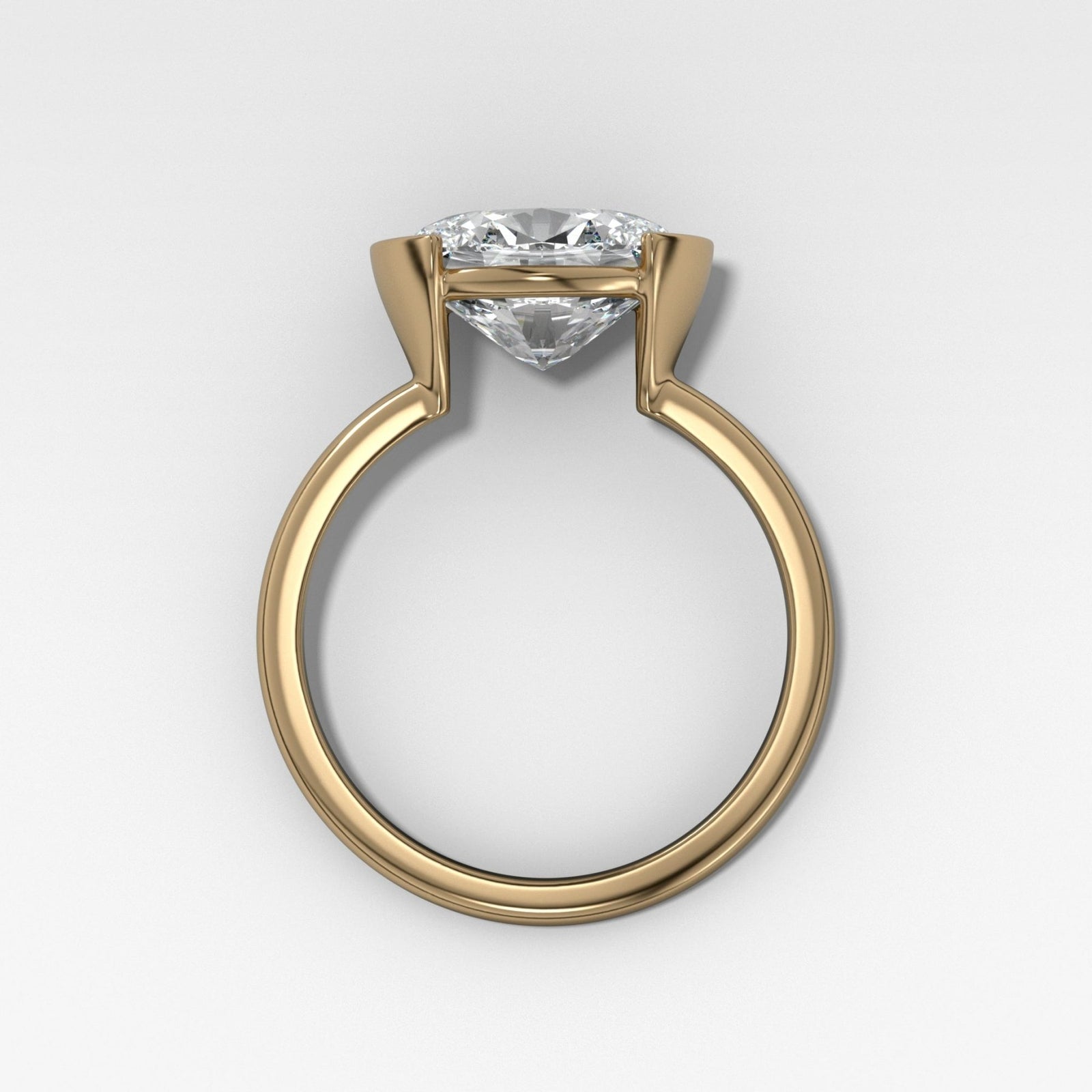 East West Half Bezel Solitaire Engagement Ring With Oval Cut Diamond - GOODSTONE