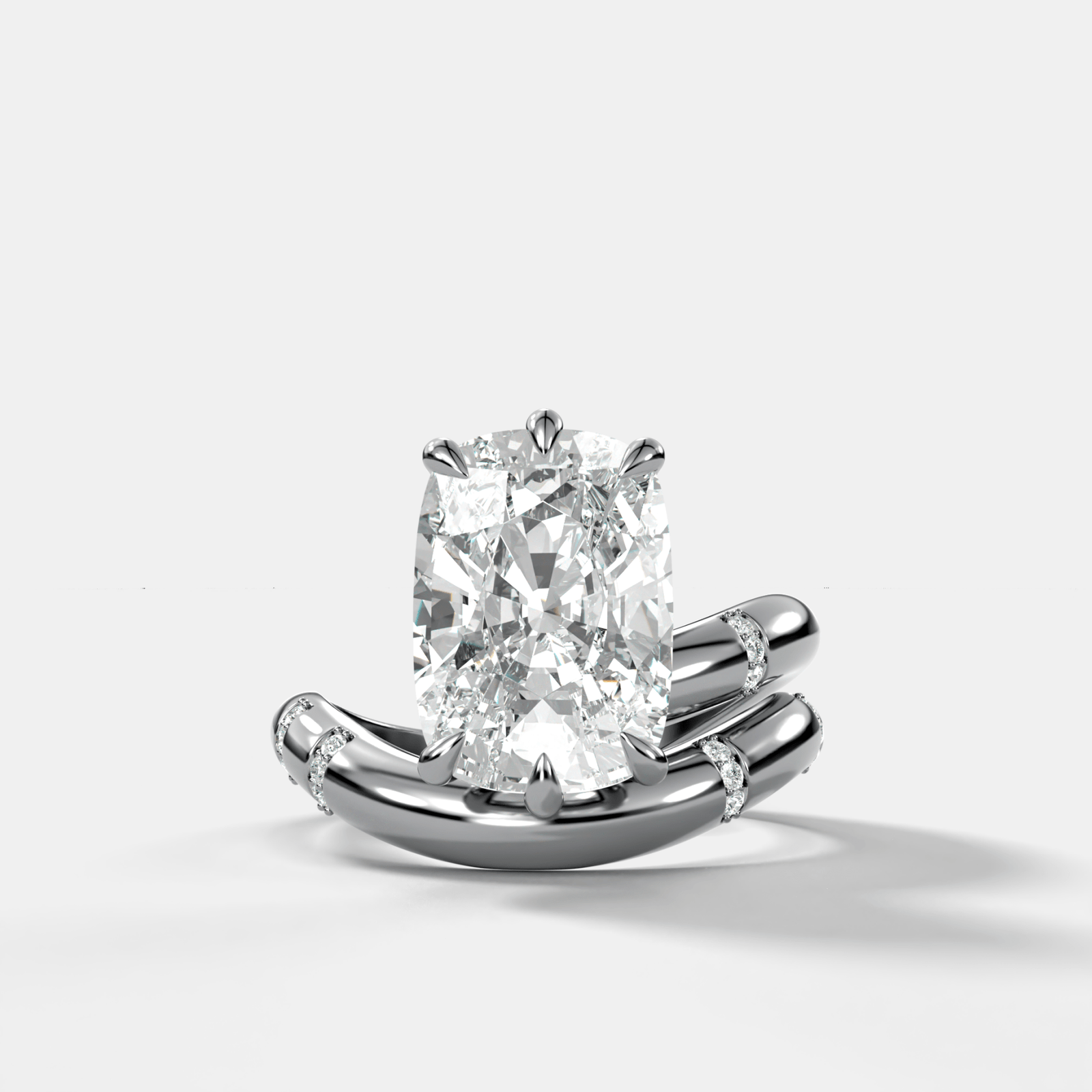 Elongated Cushion Cut Diamond Contoured Pavé Wrap Engagement Ring - GOODSTONE