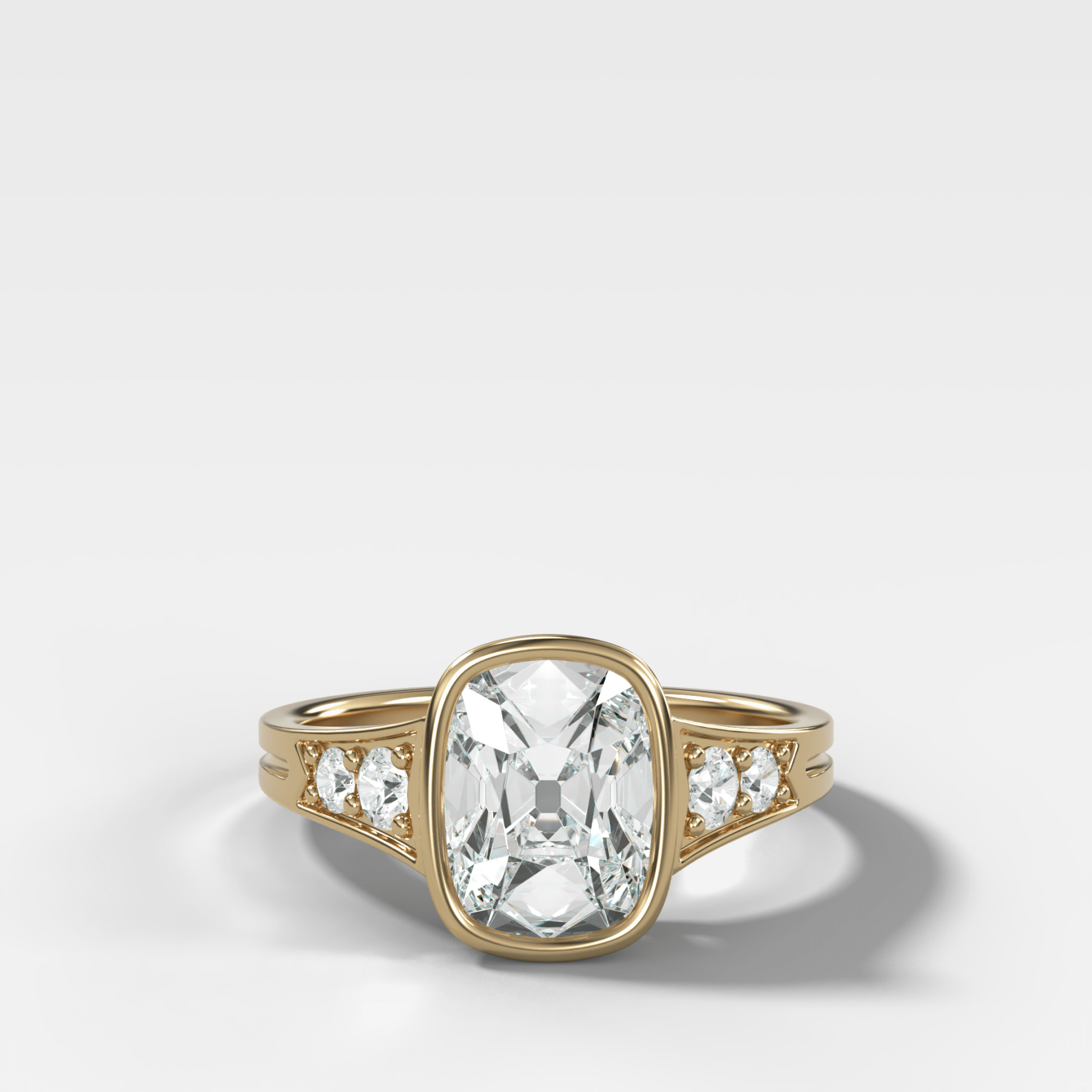 Elongated Old Mine Bezel Engagement Ring with a Tapered Band - GOODSTONE