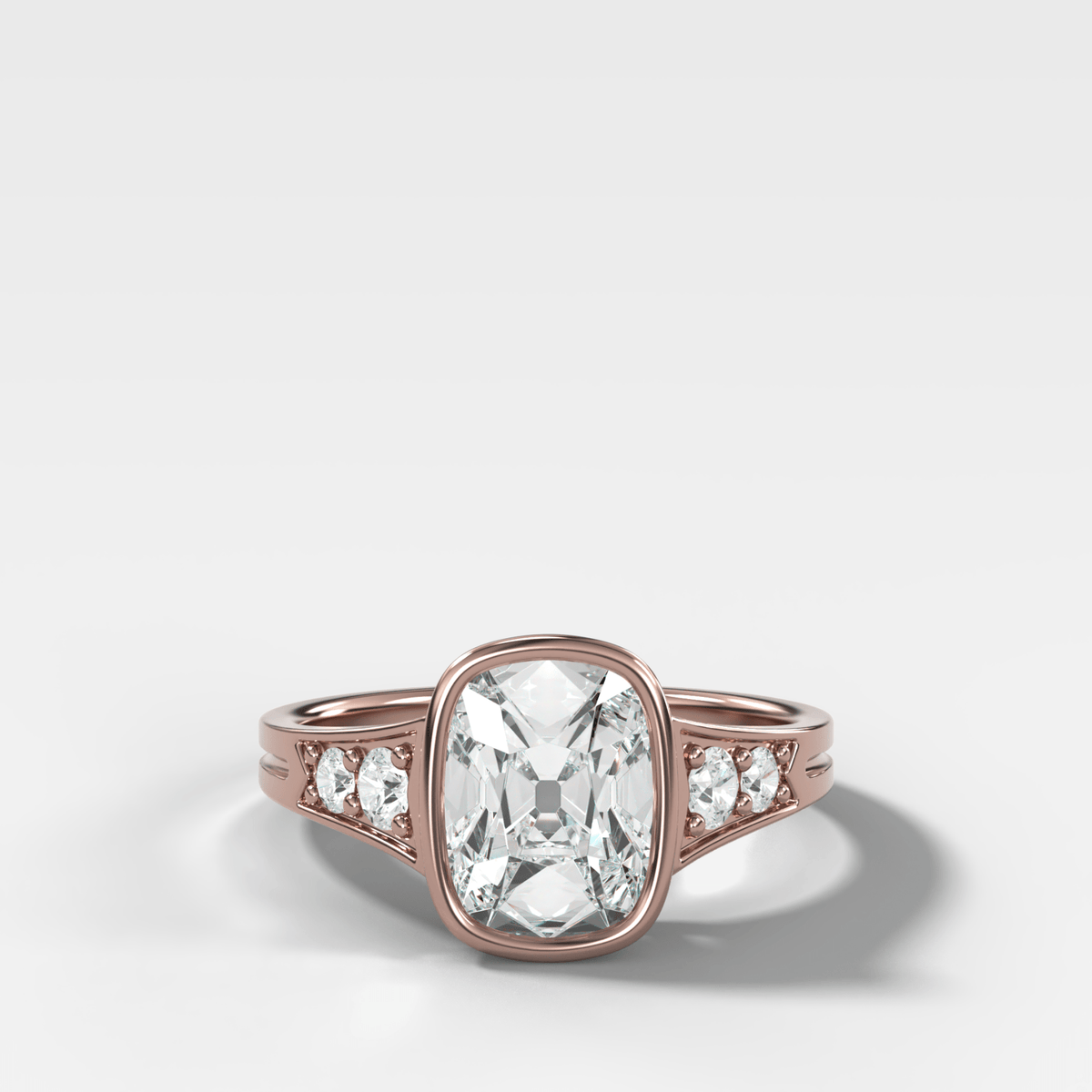 Elongated Old Mine Bezel Engagement Ring with a Tapered Band - GOODSTONE