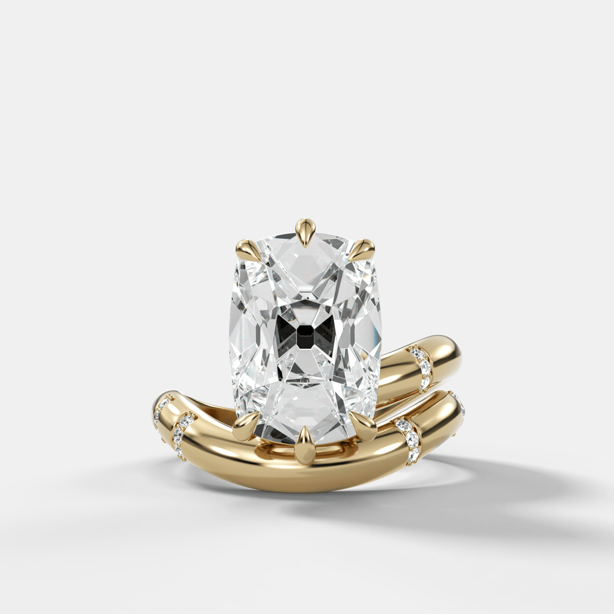 Elongated Old Mine Cut Diamond Contoured Pavé Wrap Engagement Ring - GOODSTONE – Yellow Gold