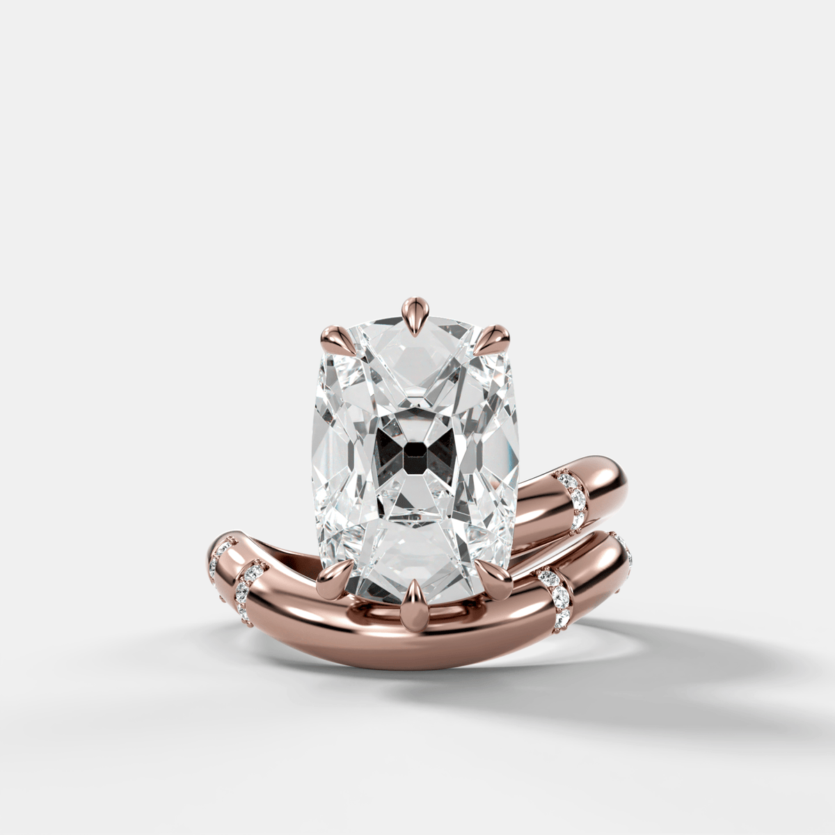 Elongated Old Mine Cut Diamond Contoured Pavé Wrap Engagement Ring - GOODSTONE – Rose Gold