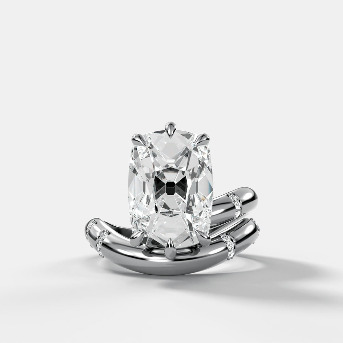 Elongated Old Mine Cut Diamond Contoured Pavé Wrap Engagement Ring - GOODSTONE – White Gold / Platinum