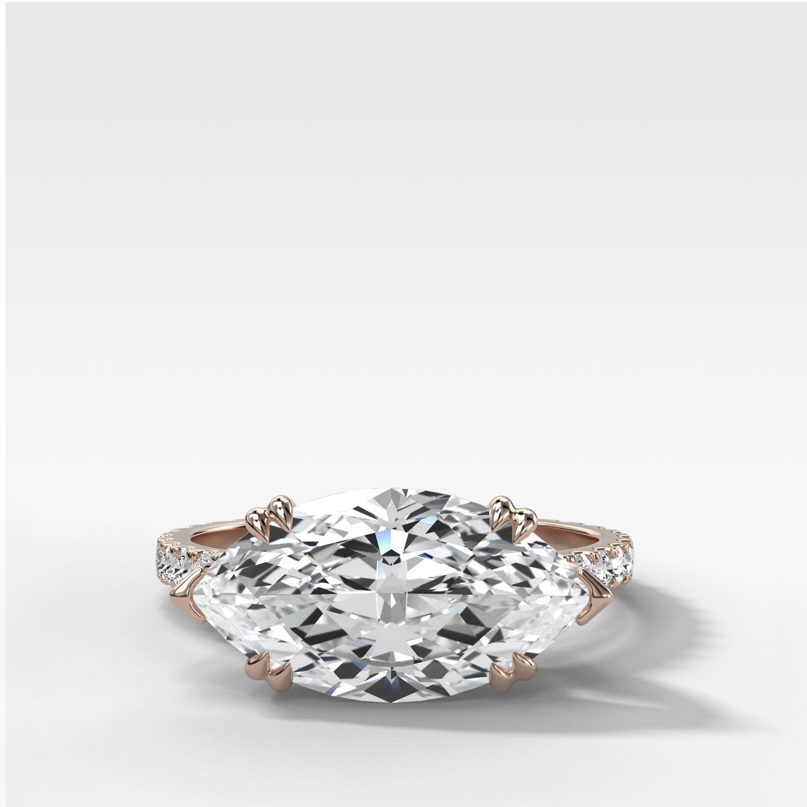 Anillo de compromiso exclusivo en pavé con diamante de talla marquesa East West de 3,05 ct cultivado en laboratorio